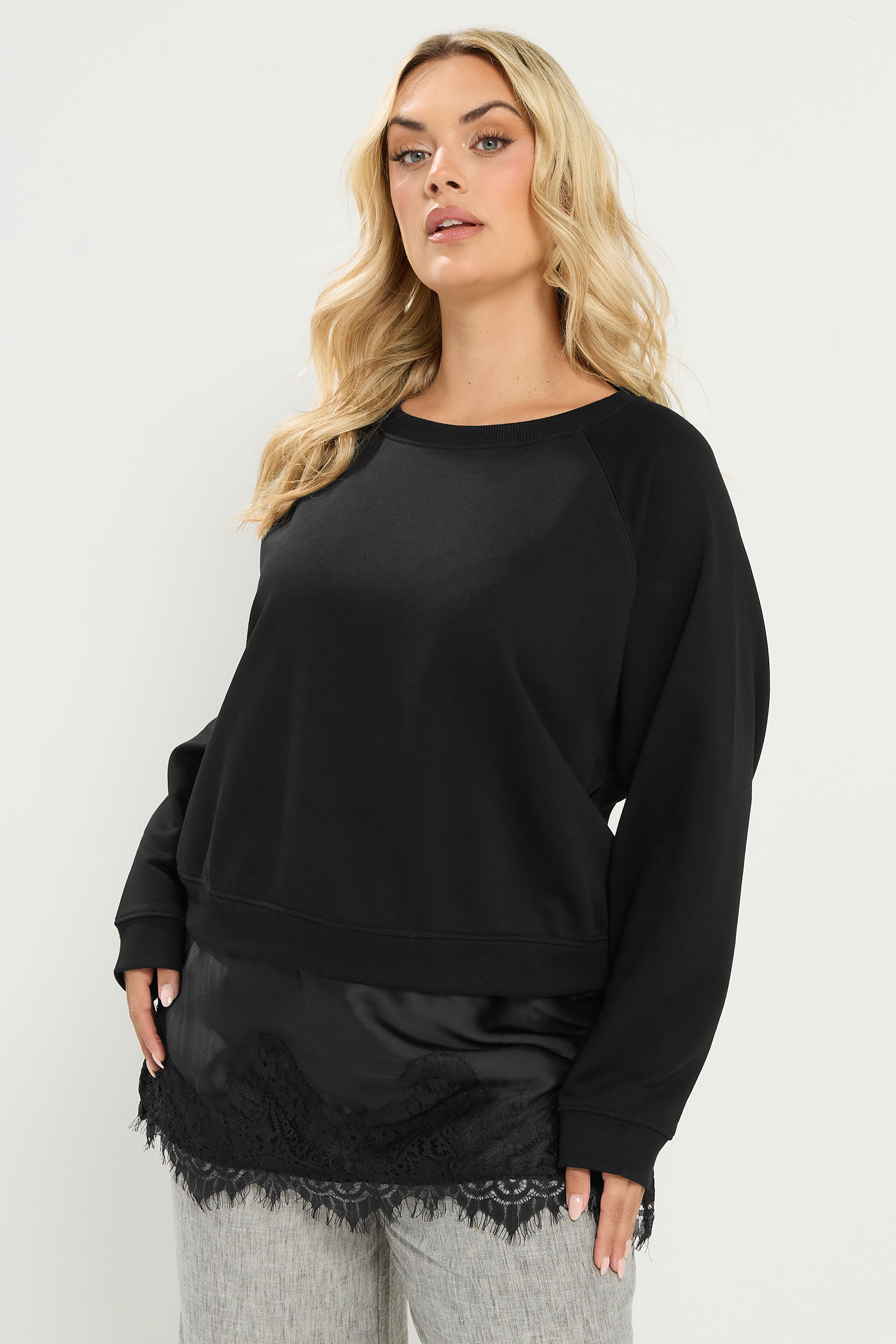 YOURS Plus Size Black Lace 2-In-1 Jumper | Yours Clothing 3