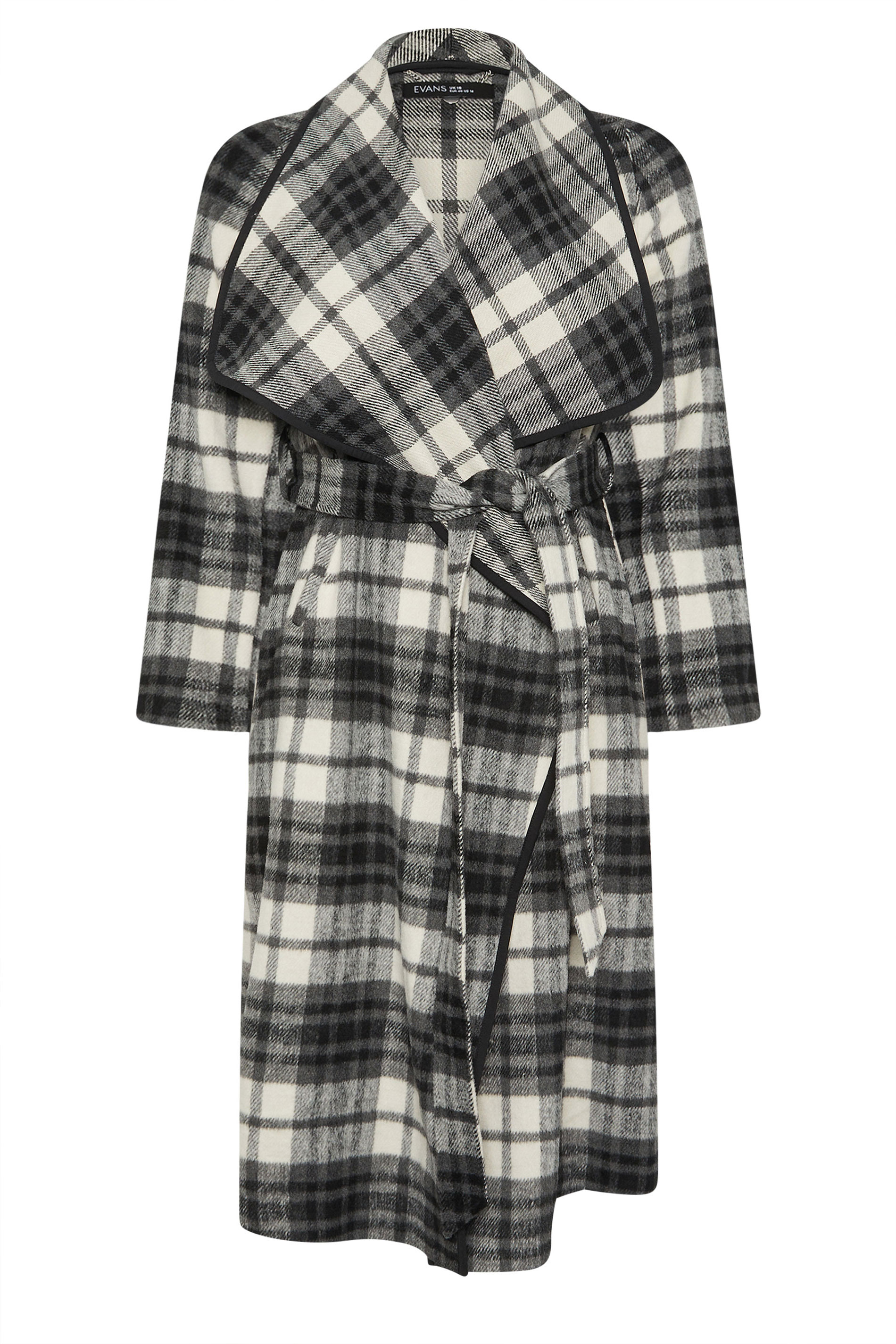 EVANS Plus Size Black & White Check Waterfall Coat | Evans 7