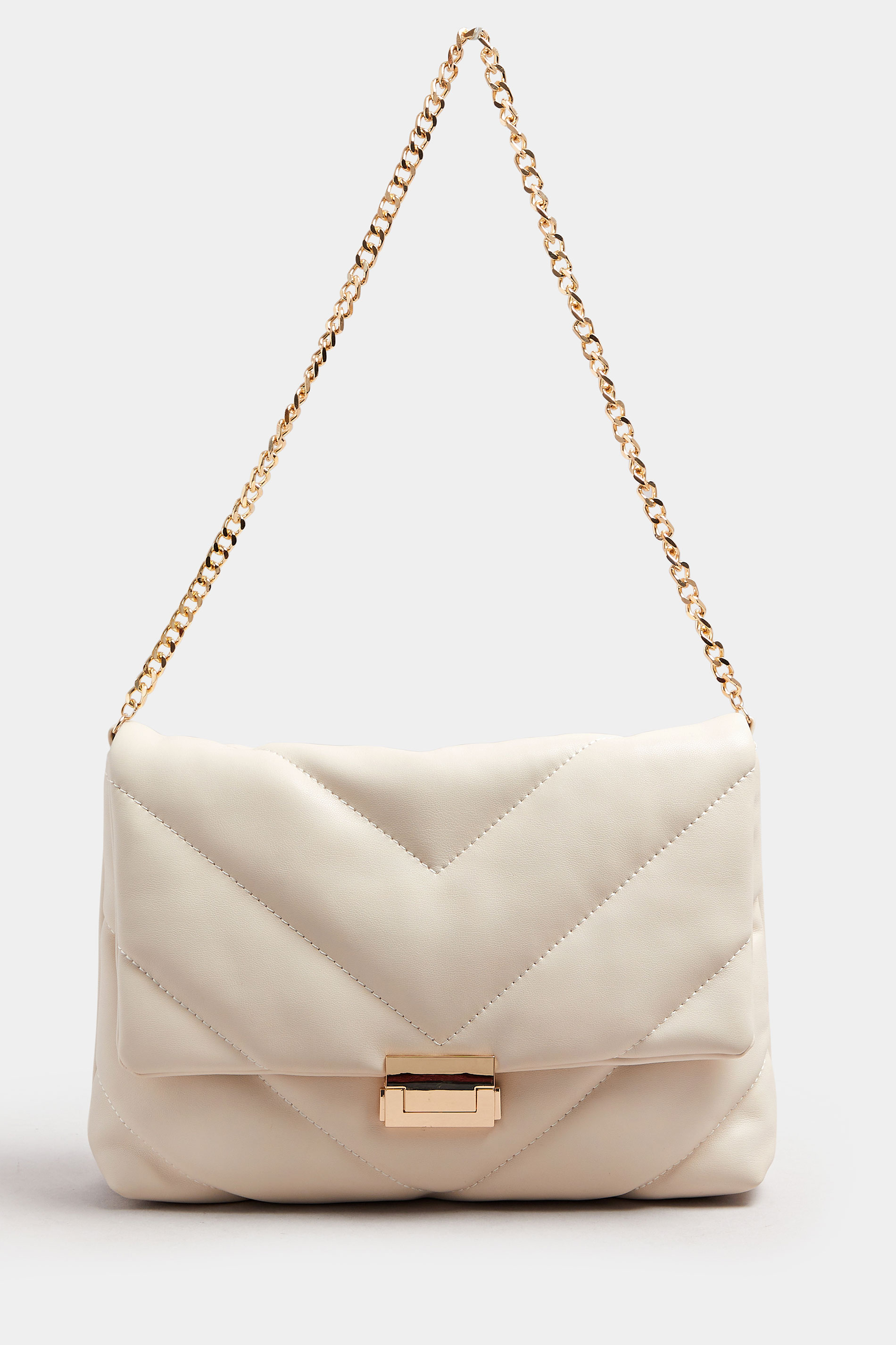 White Faux Leather Quilted Shoulder Bag | Yours Clothing 3