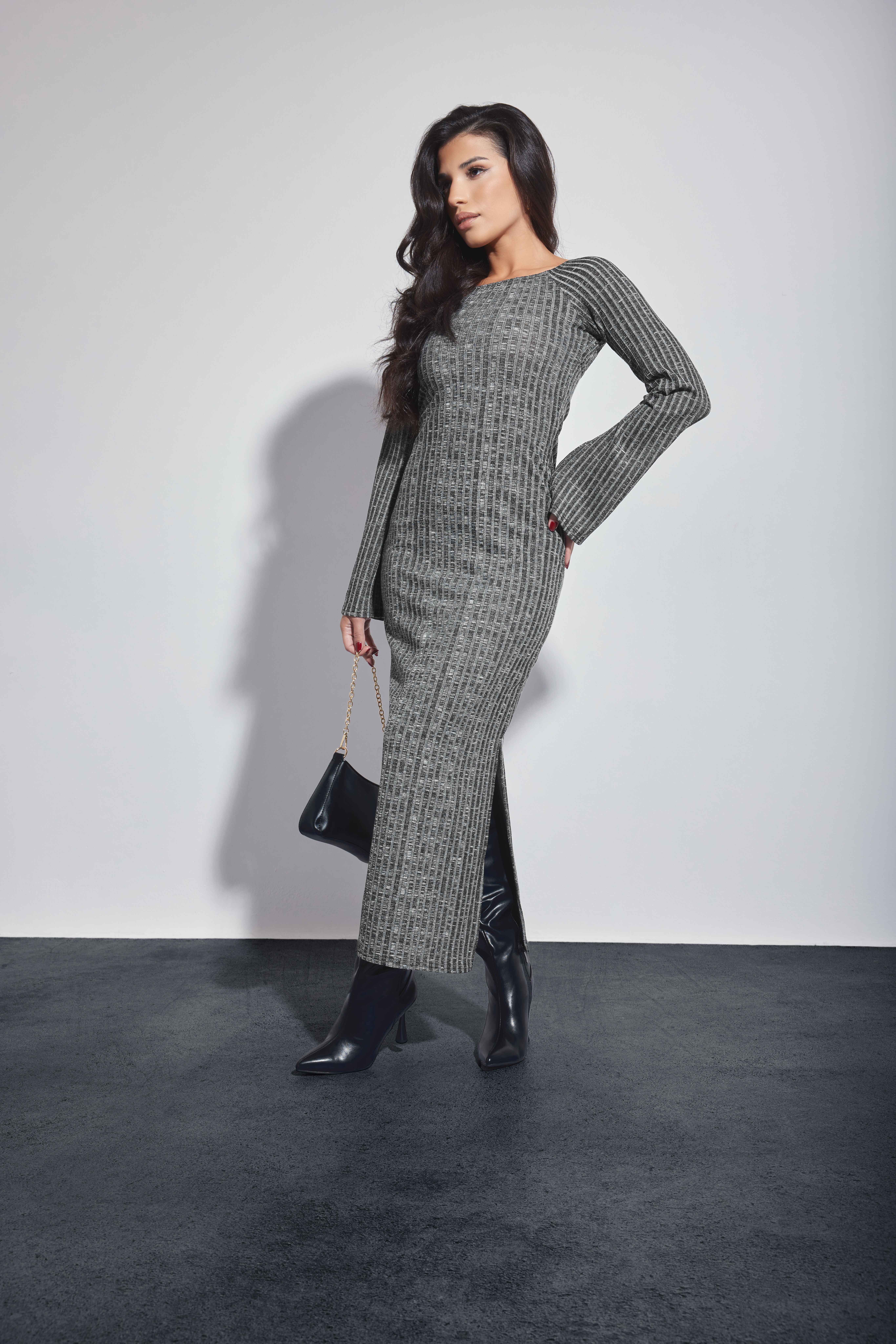 PixieGirl Petite Black Twist Back Ribbed Knit Midi Dress | PixieGirl  5