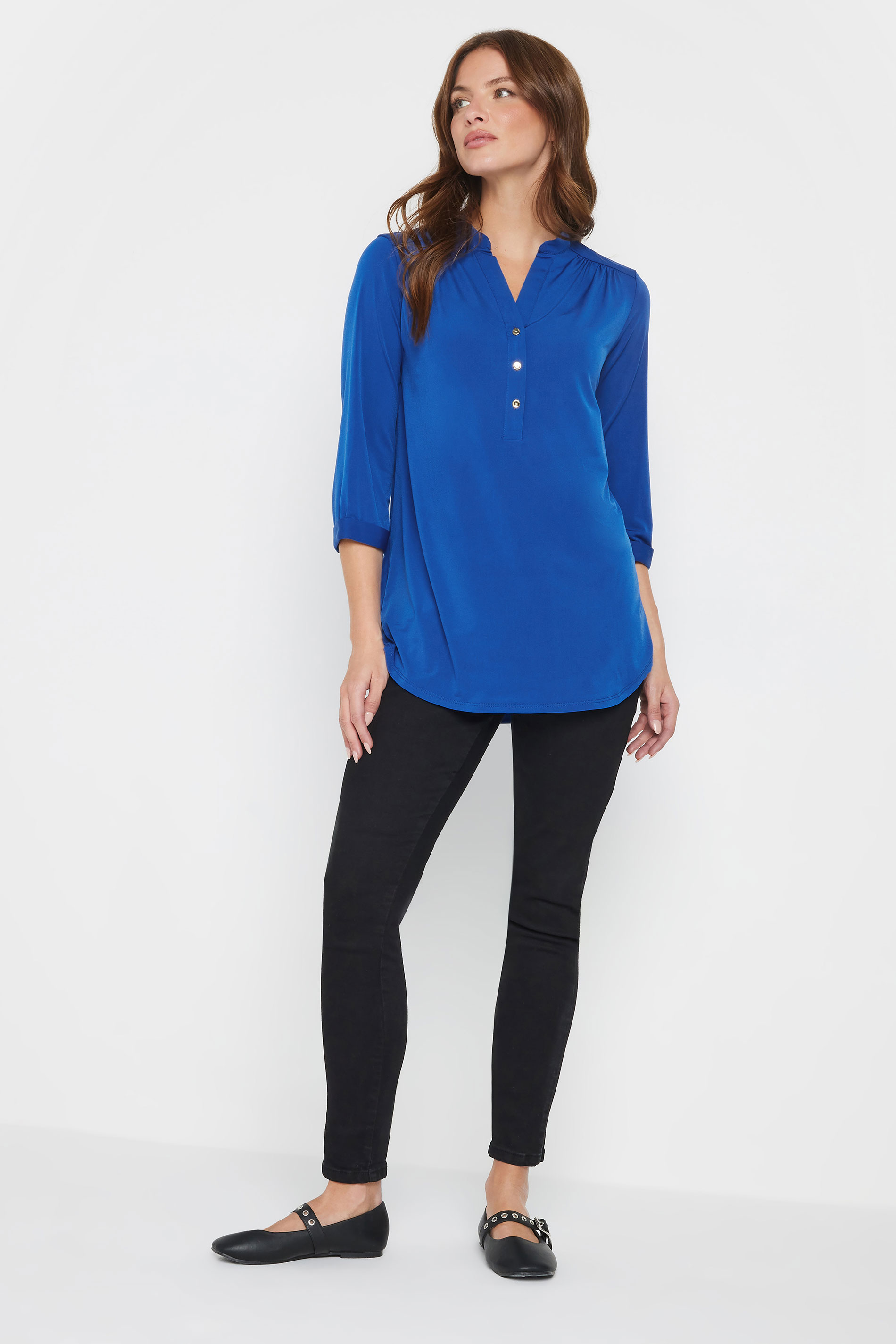 M&Co Blue Half Placket Blouse | M&Co 1