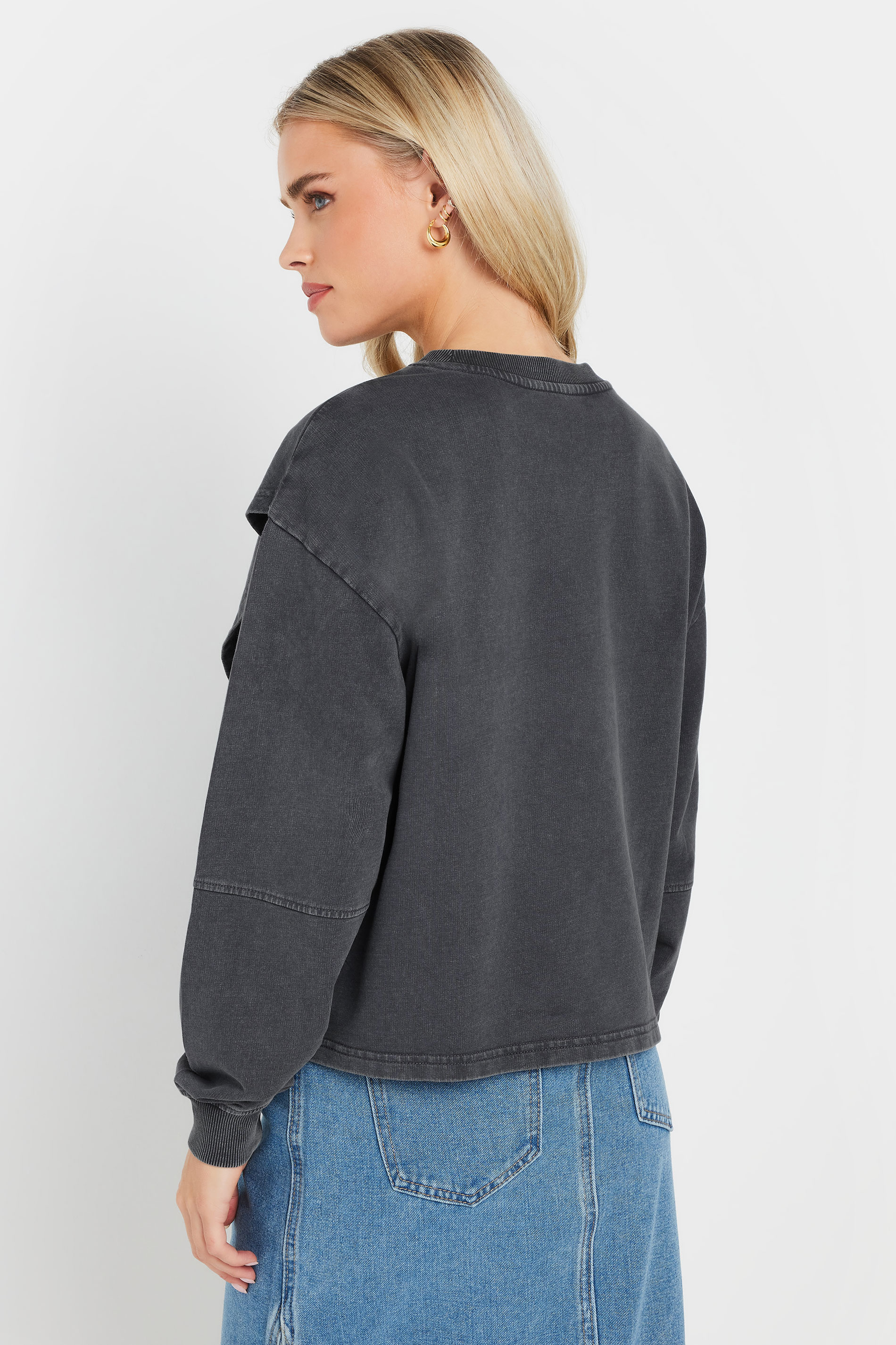 PixieGirl Petite Women's Grey Acid Wash Cross Over Cotton Sweatshirt | PixieGirl 2