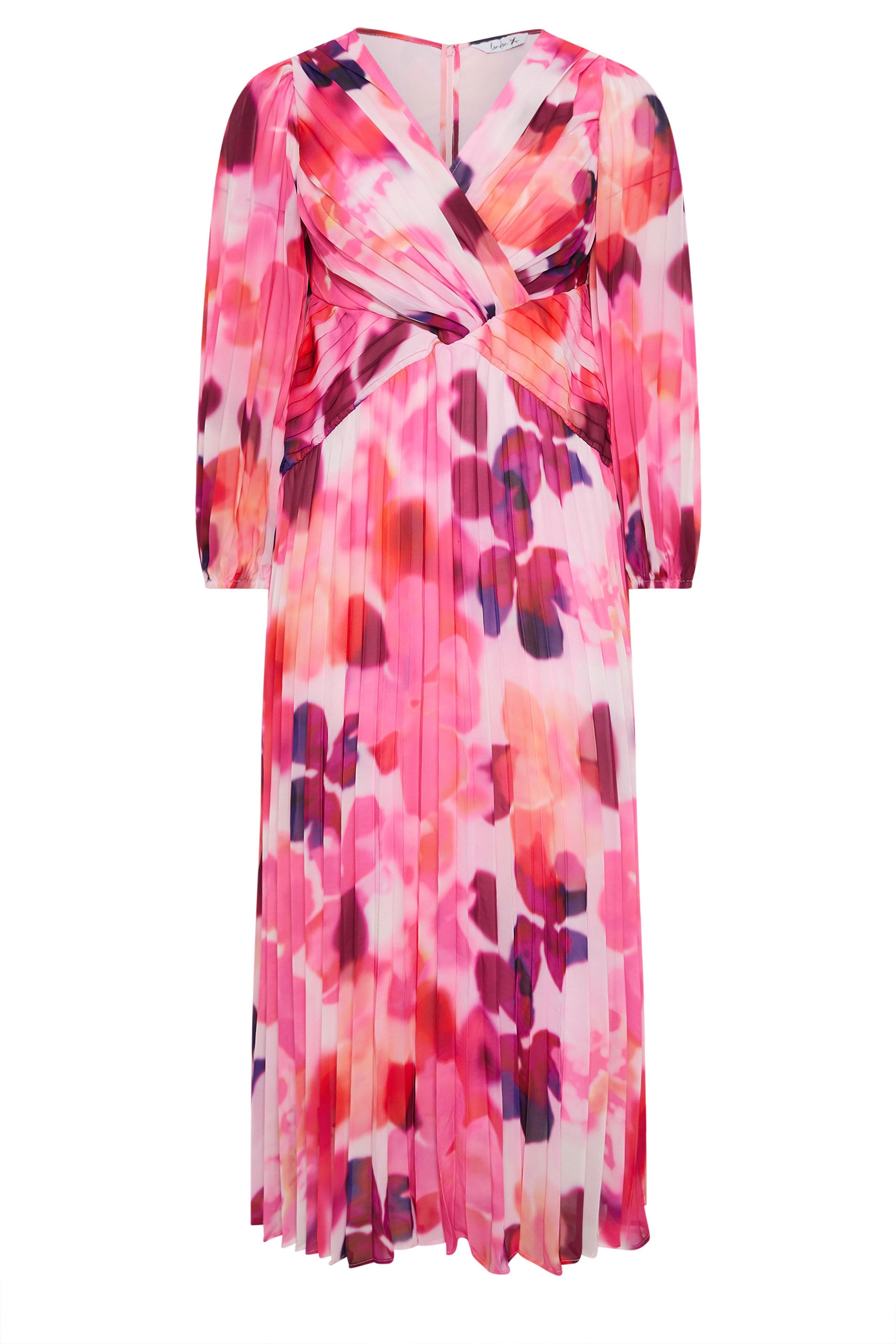 YOURS LONDON Plus Size Pink Abstract Pleated Dress | Yours Clothing 6