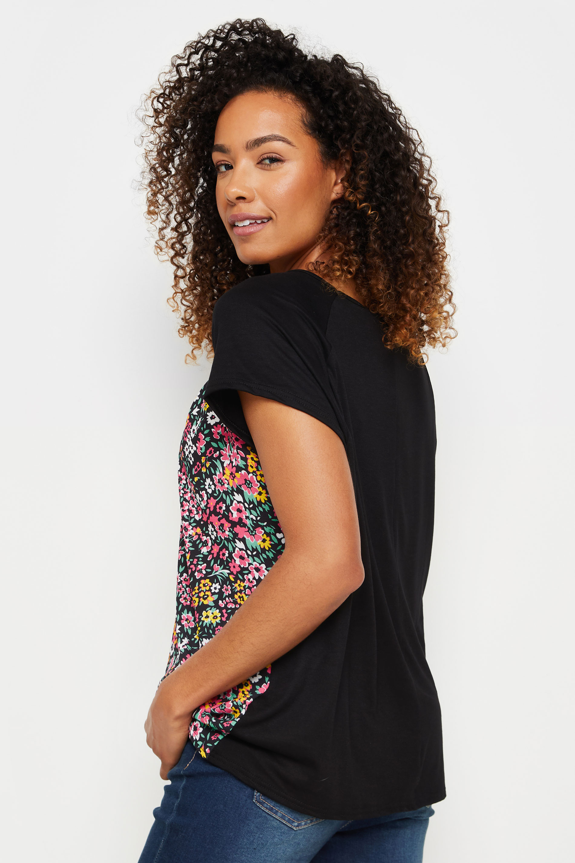 M&Co Black Ditsy Floral Print Short Sleeve Top | M&Co 3