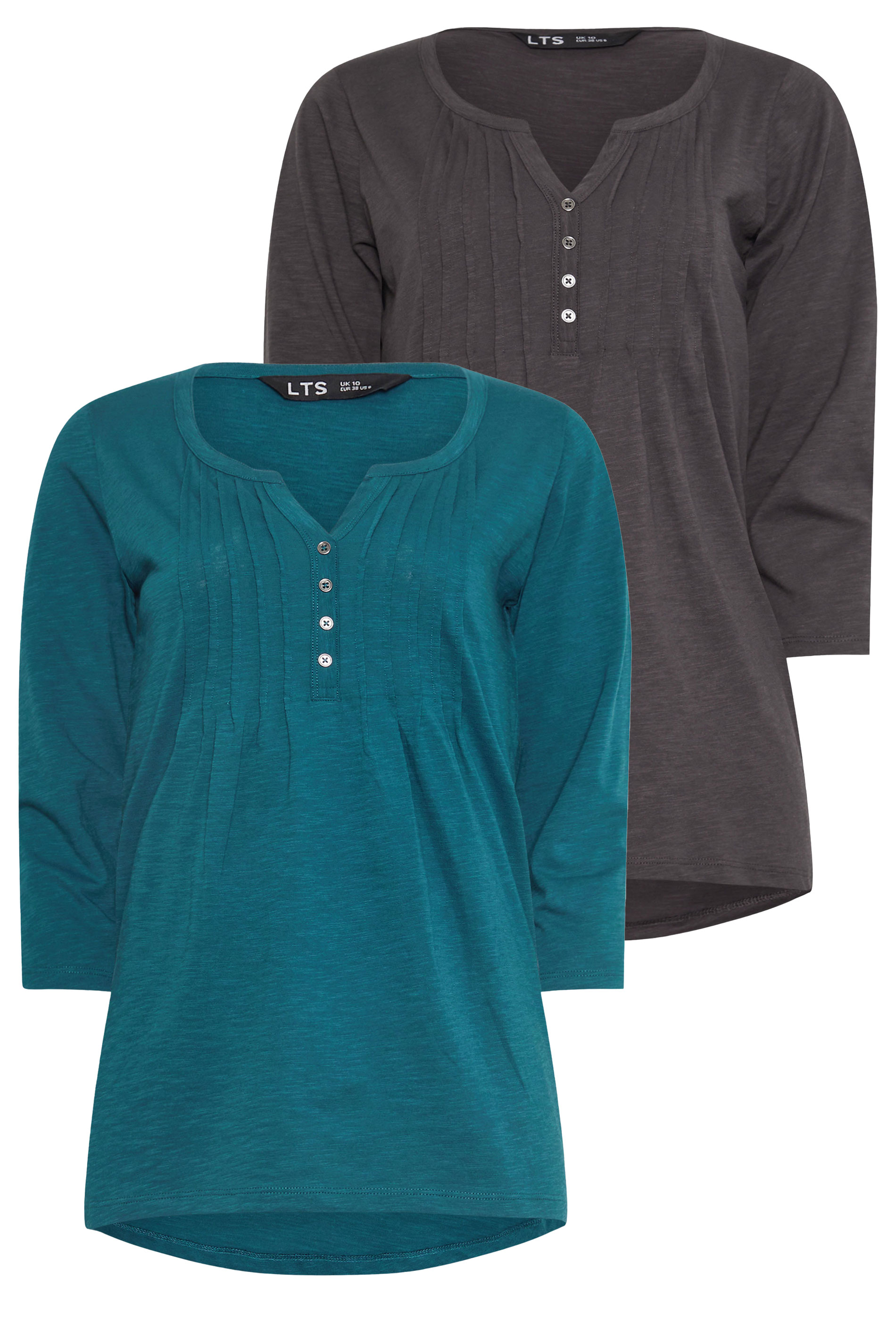 LTS Tall 2 PACK Charcoal Grey & Teal Blue Cotton Henley Tops | Long Tall Sally 7