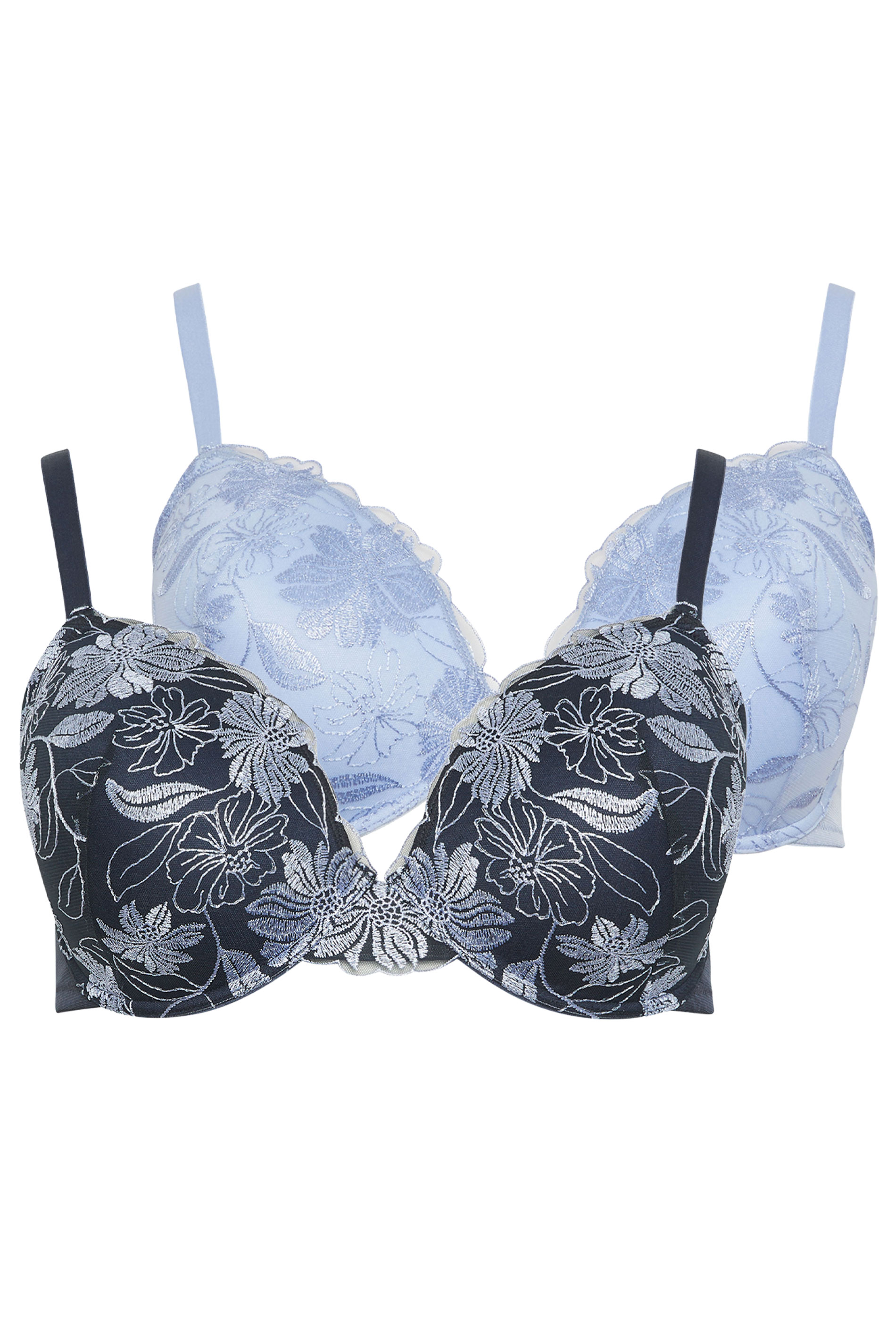 YOURSET 2 PACK Plus Size Navy Blue Embroidered Floral Padded Bras | Yours Clothing 7