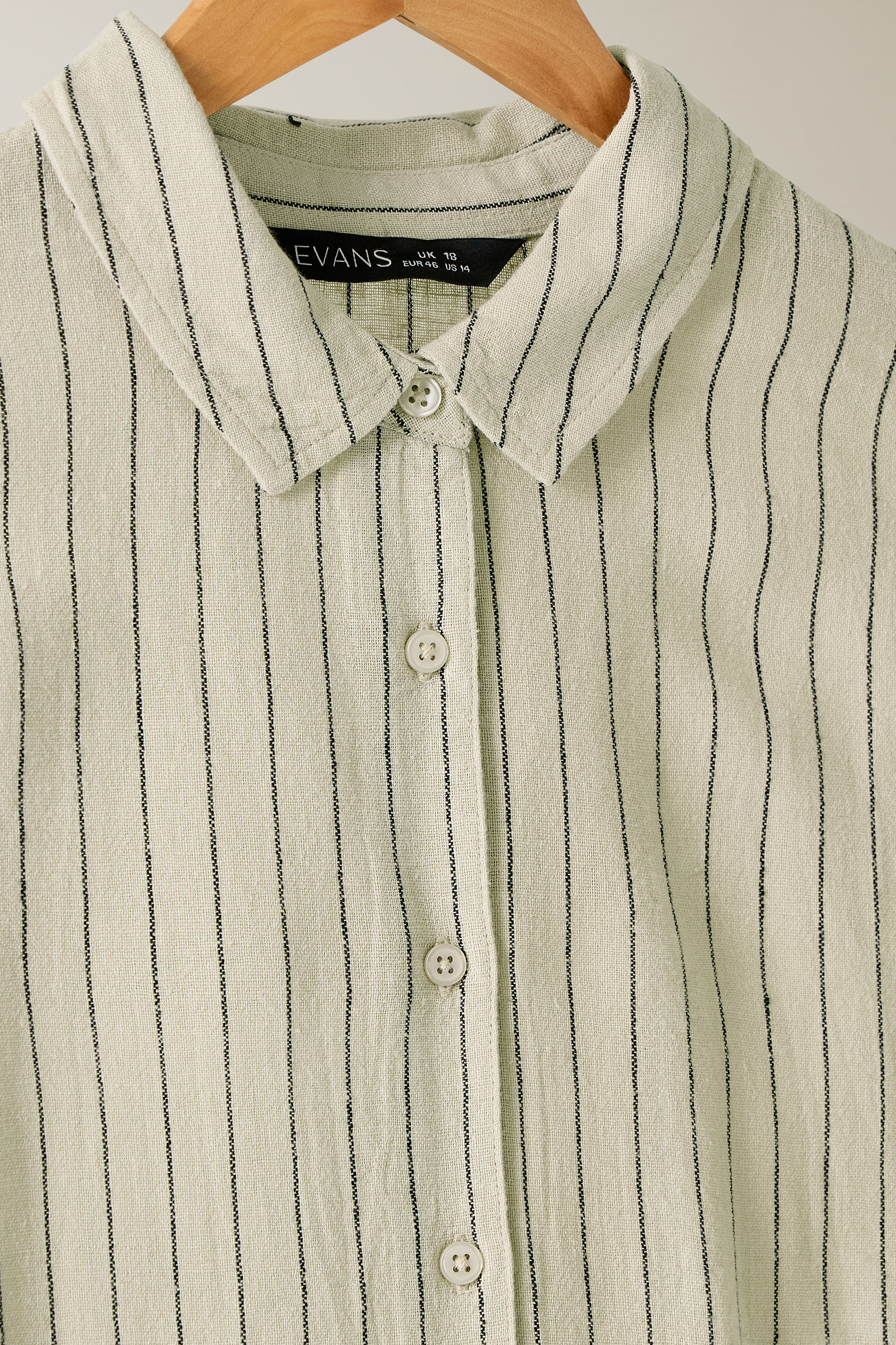 EVANS Plus Size Natural Brown Stripe Print Premium Linen Shirt | Evans 9