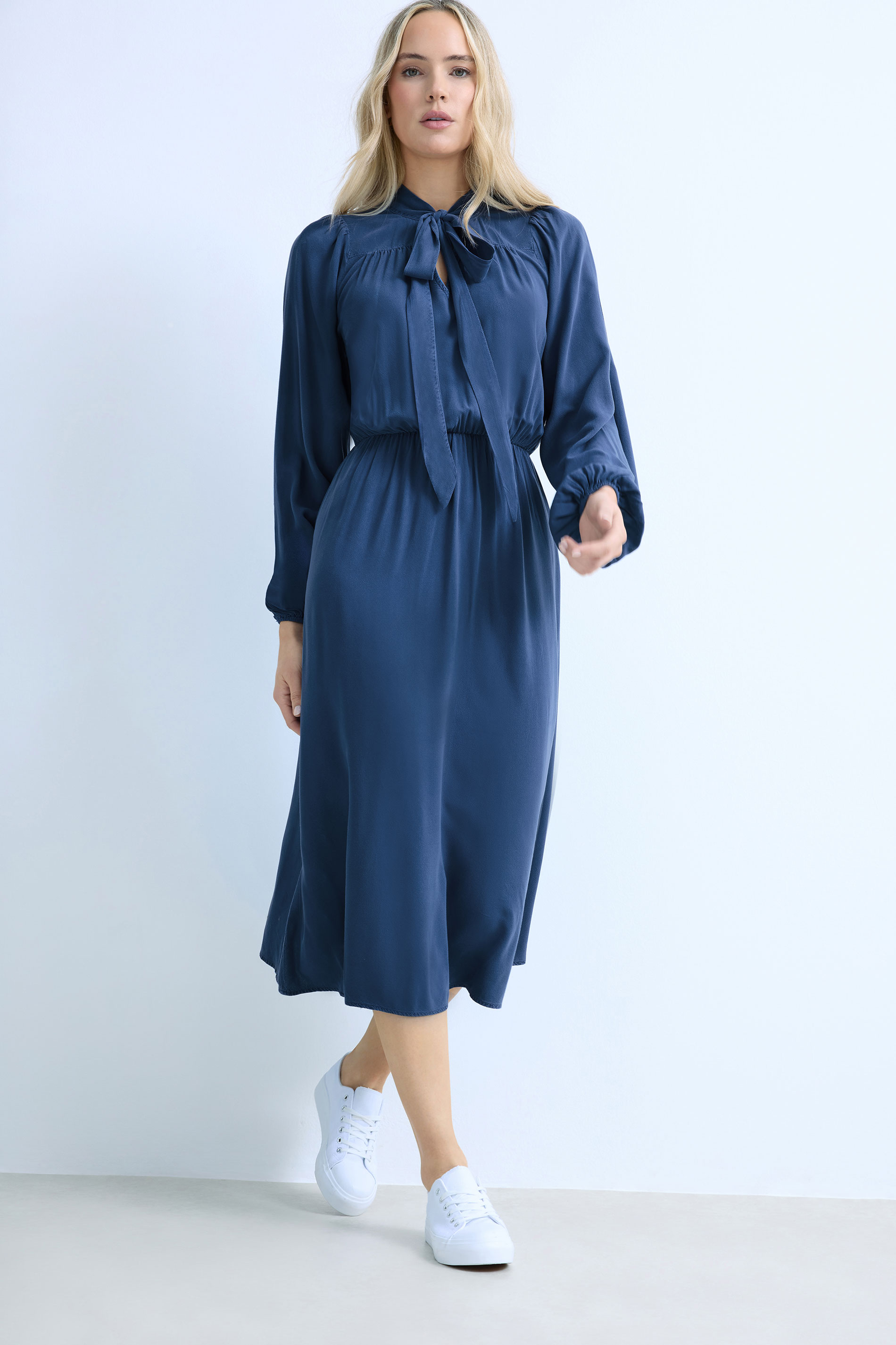 LTS Tall Blue Acid Wash Tie Neck Midi Dress | Long Tall Sally 3