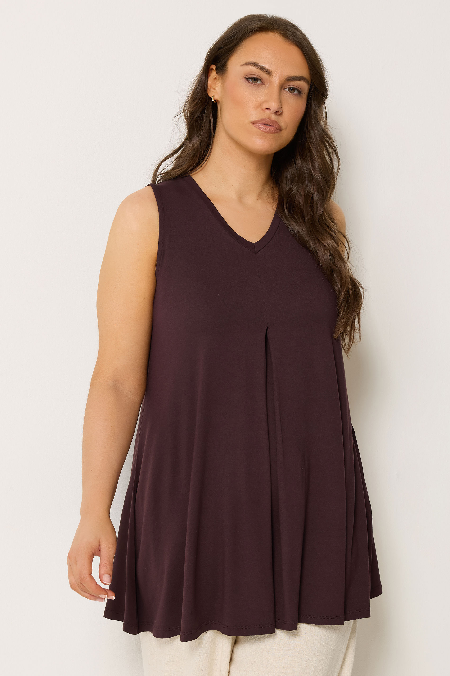 YOURS Plus Size Chocolate Brown Pleat Front Vest Top | Yours Clothing 3