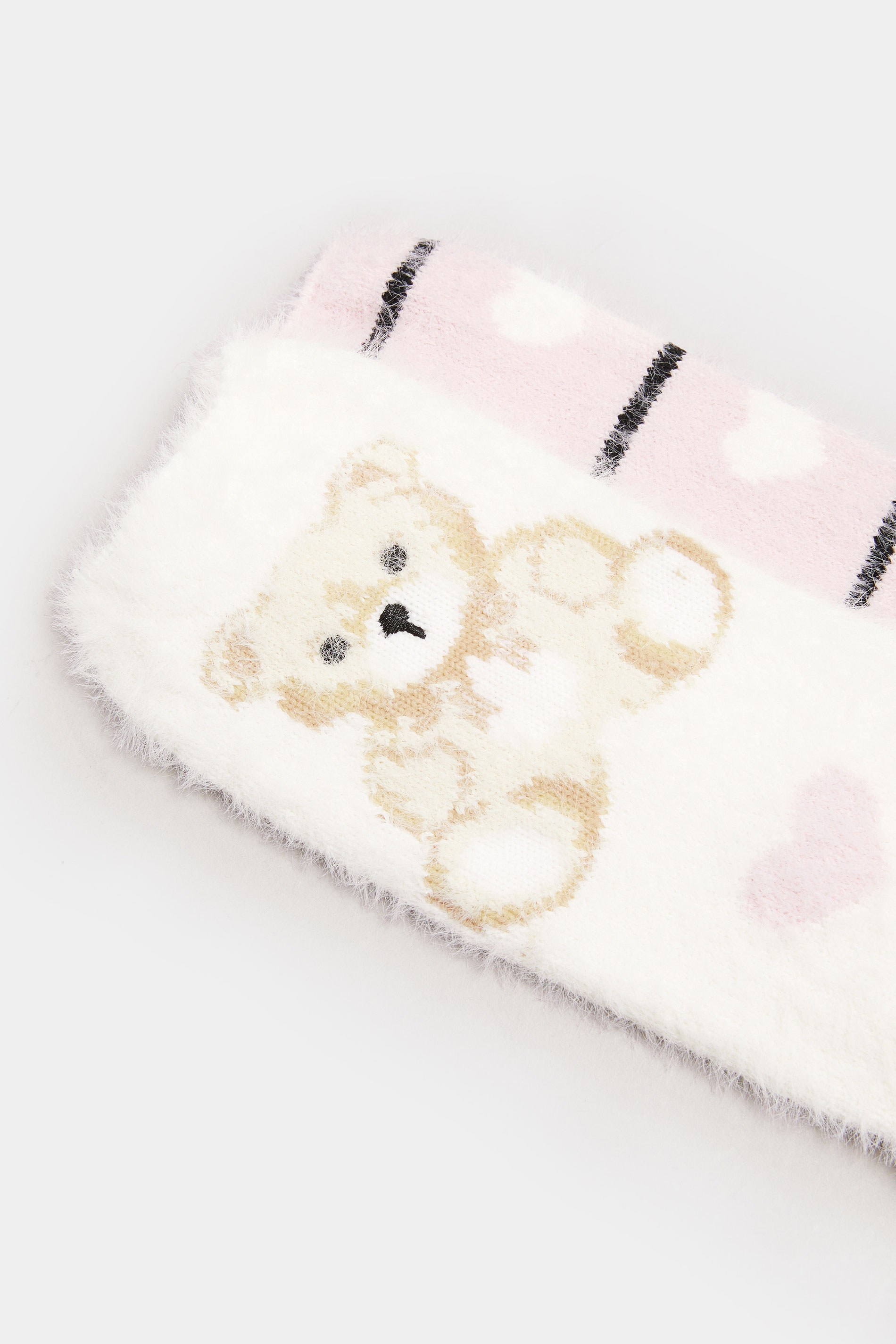 YOURSET 2 PACK Curve White & Pink Teddy Bear Fluffy Bed Socks | Yours Clothing 6