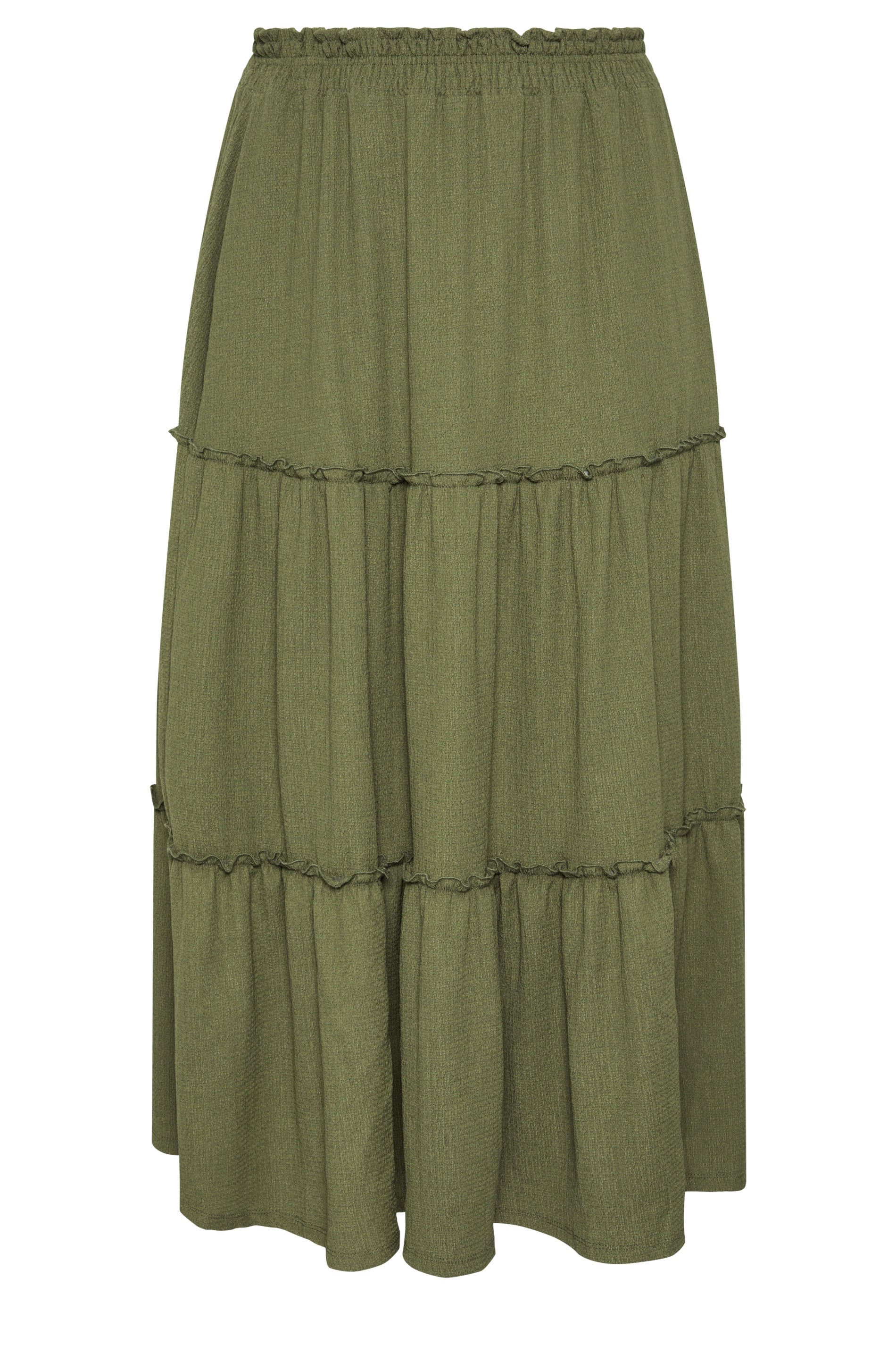 YOURS Plus Size Khaki Green Tiered Maxi Skirt | Yours Clothing 5