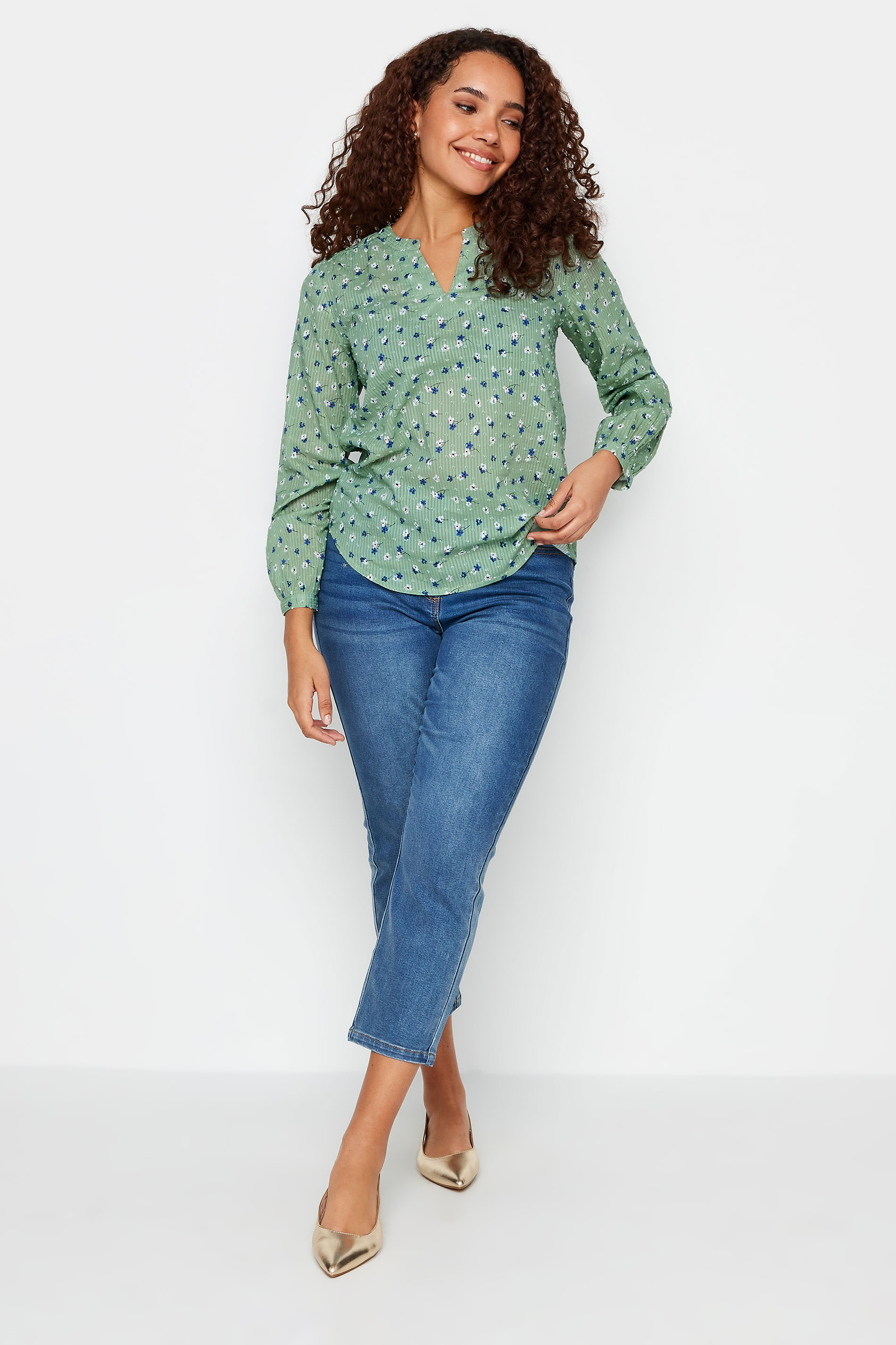 M&Co Green Floral Print Dobby Blouse | M&Co 3