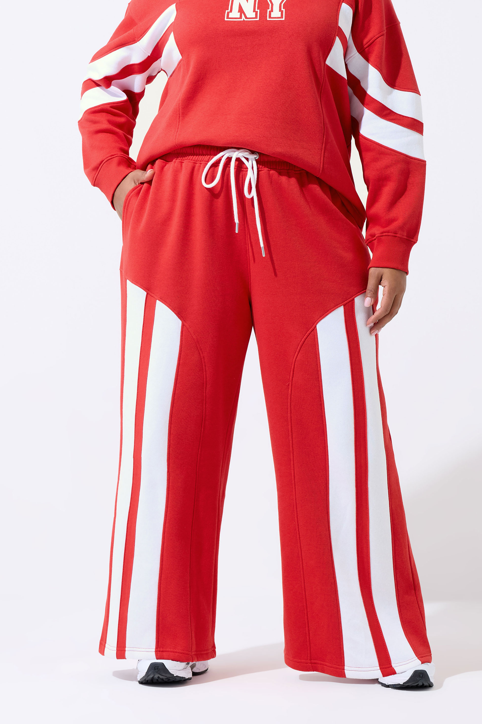 LIMITED COLLECTION Plus Size Red Stripe Wide Leg Joggers | Yours Clothing 2
