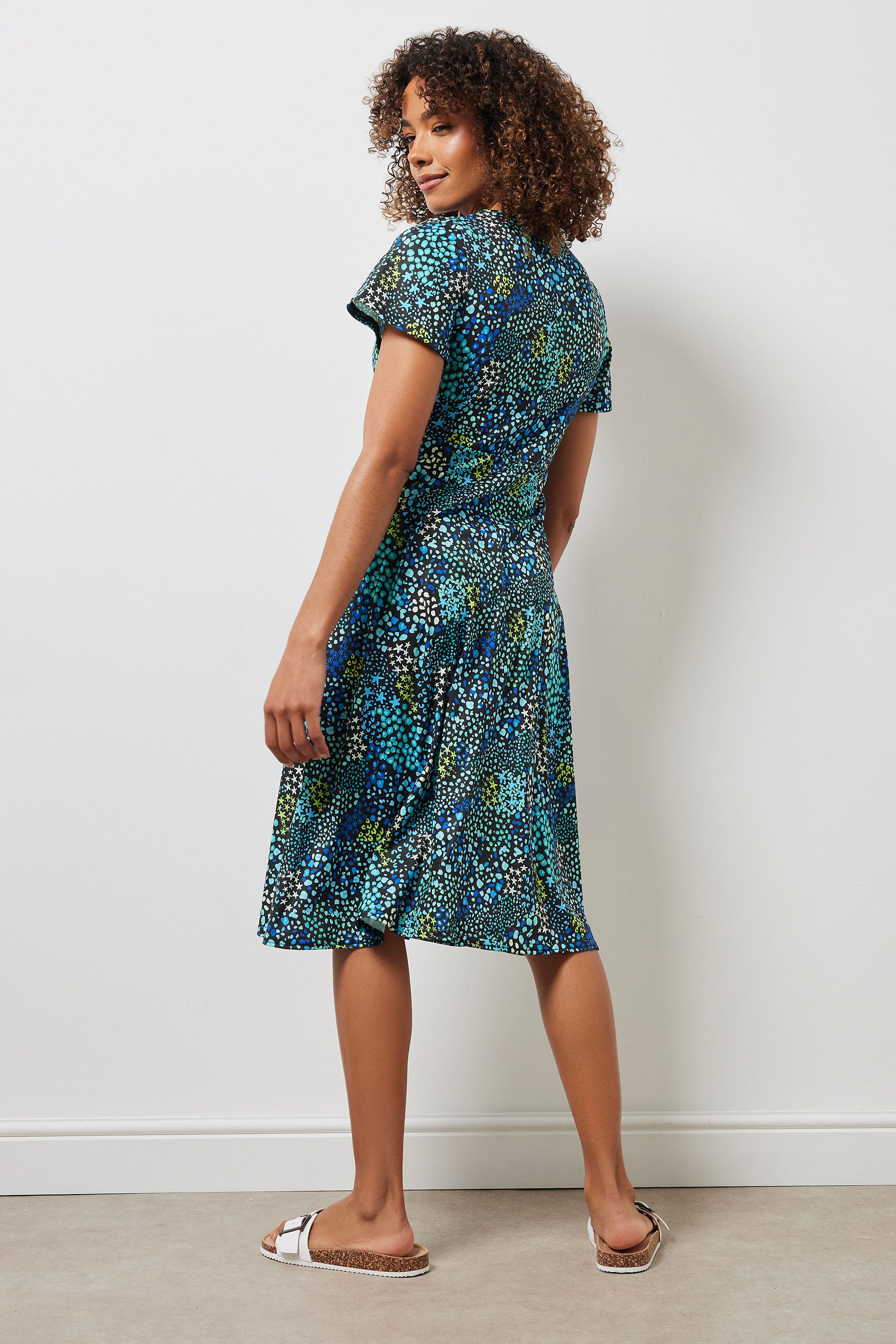 M&Co Blue Mixed Print Short Sleeve Midi Dress | M&Co 4