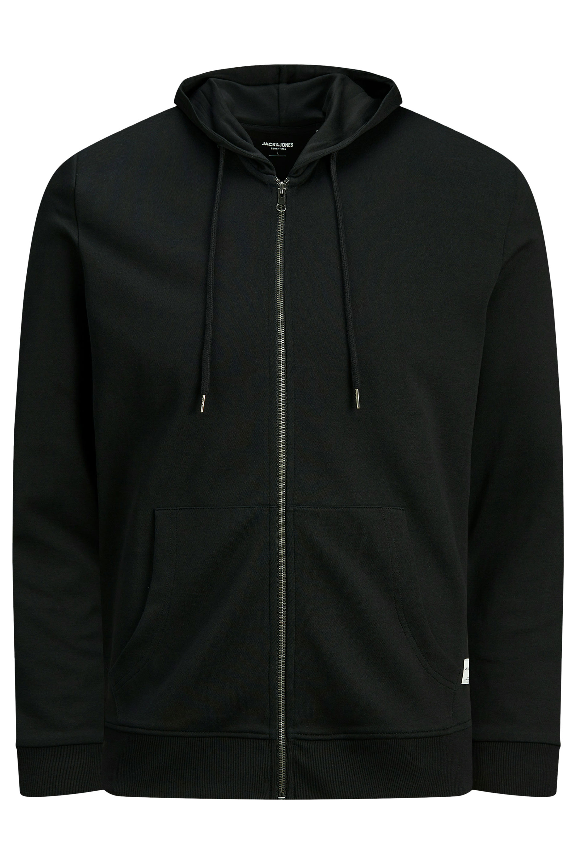 JACK & JONES Big & Tall Black Plain Zip Through Hoodie | BadRhino 2