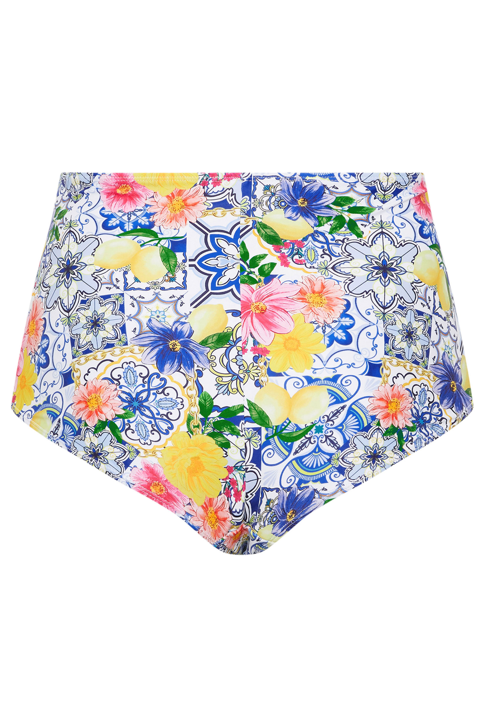 YOURS Plus Size Blue Mediterranean Tile Super High Waisted Bikini Briefs | Yours Clothing 7