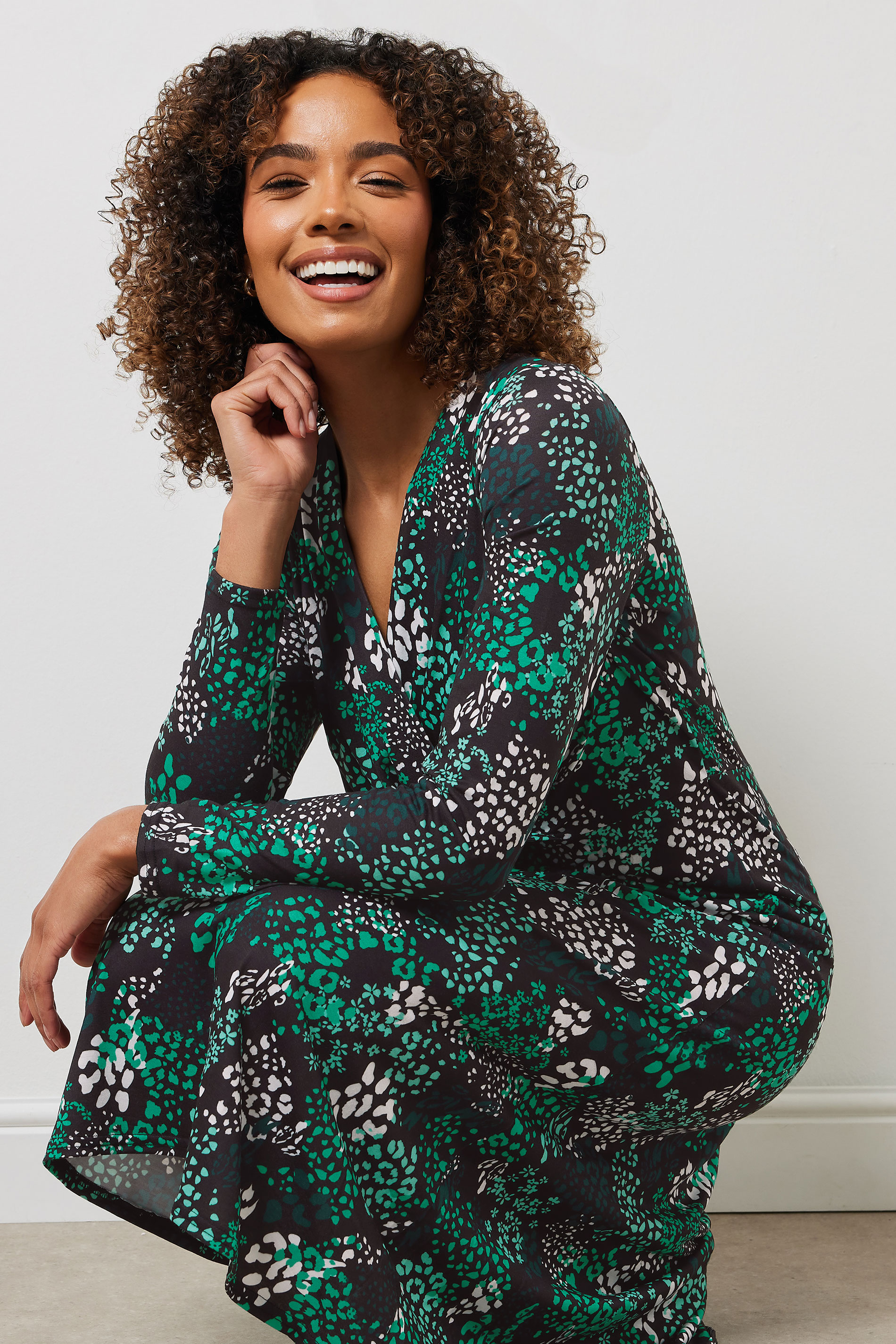 M&Co Black & Green Animal Print Wrap Dress | M&Co 4