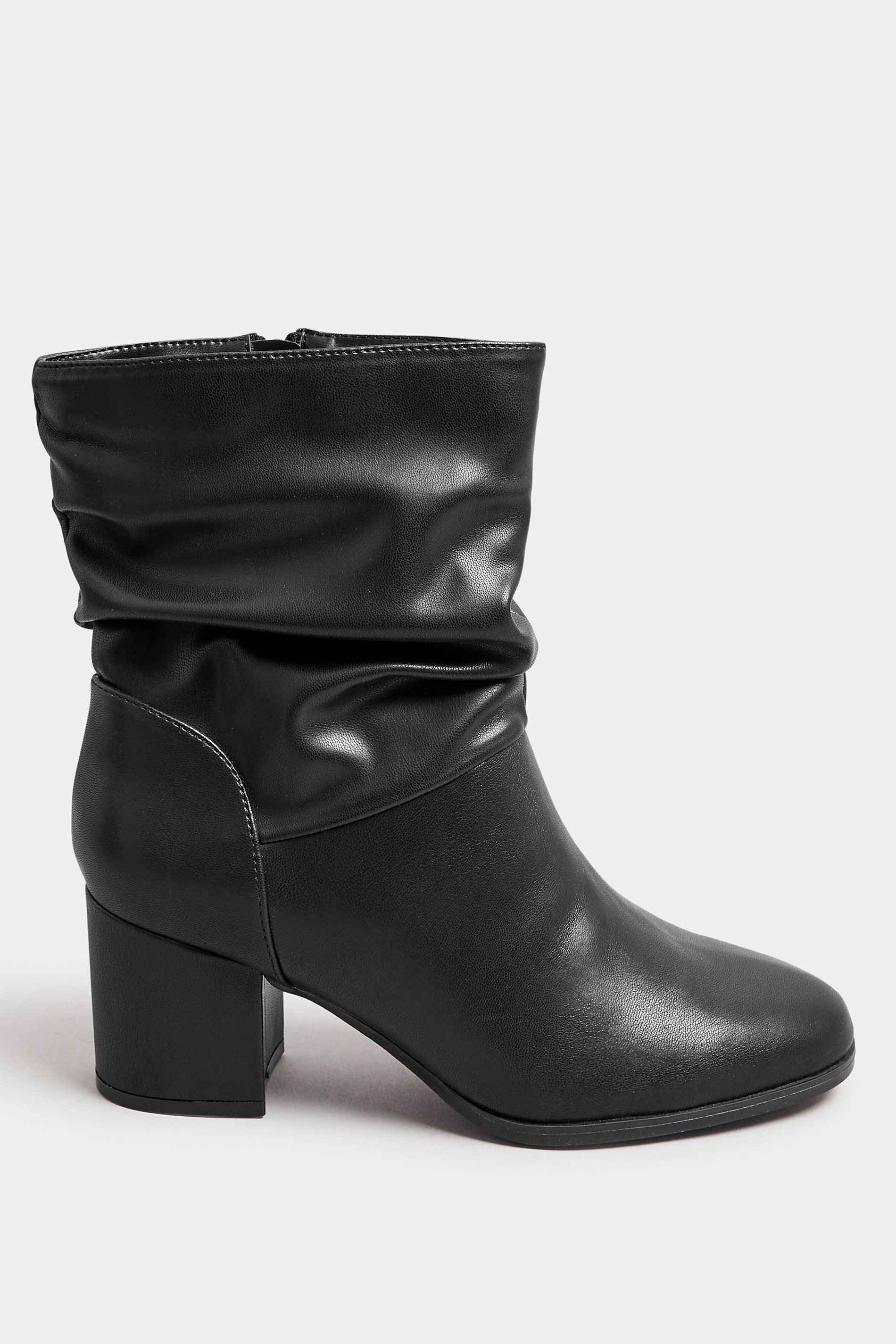 Black Faux Leather Slouch Ankle Boots In Wide E Fit & Extra Wide EEE Fit | Yours Clothing 2