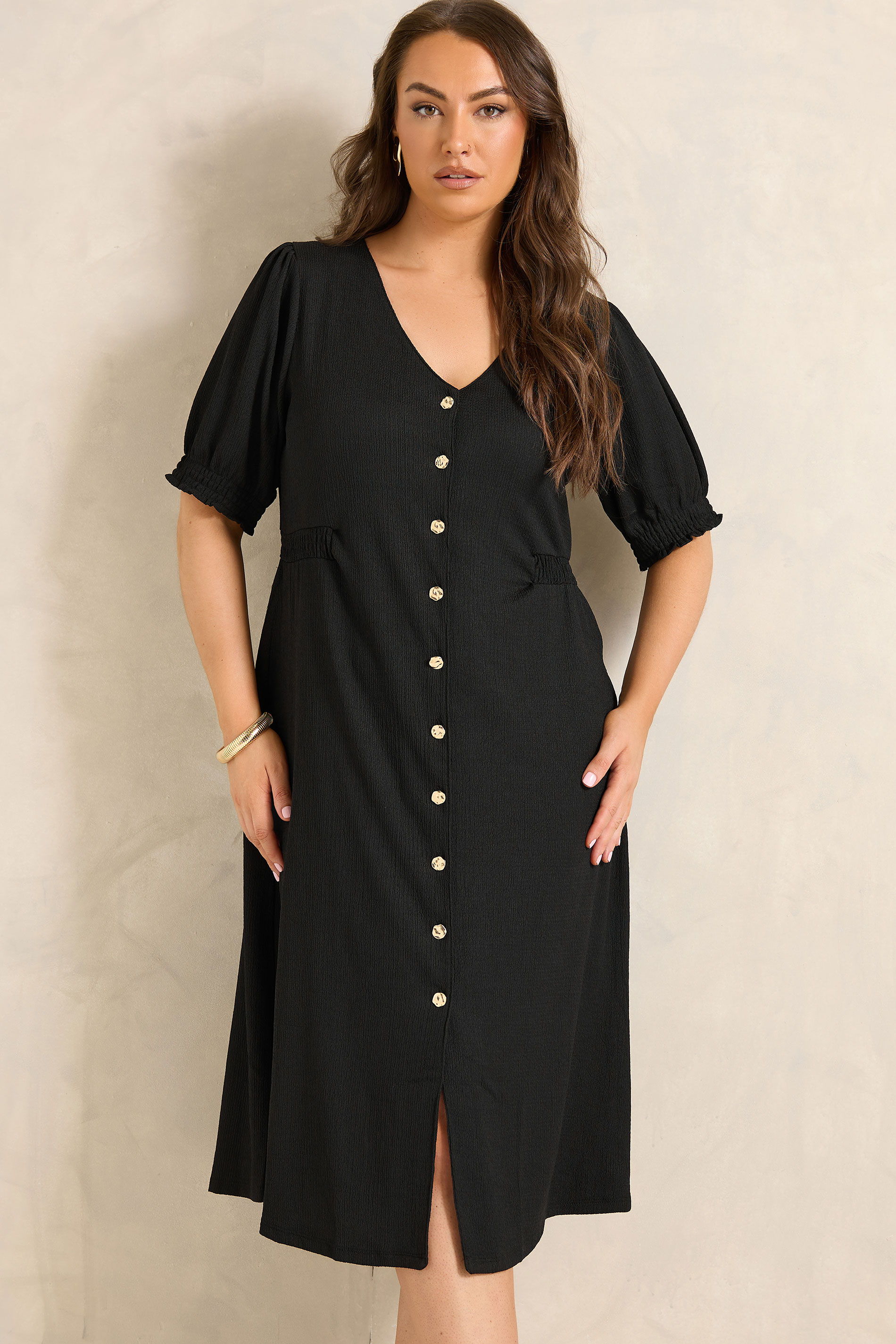 EVANS Curve Black Button Through Midi Dress | Evans 3