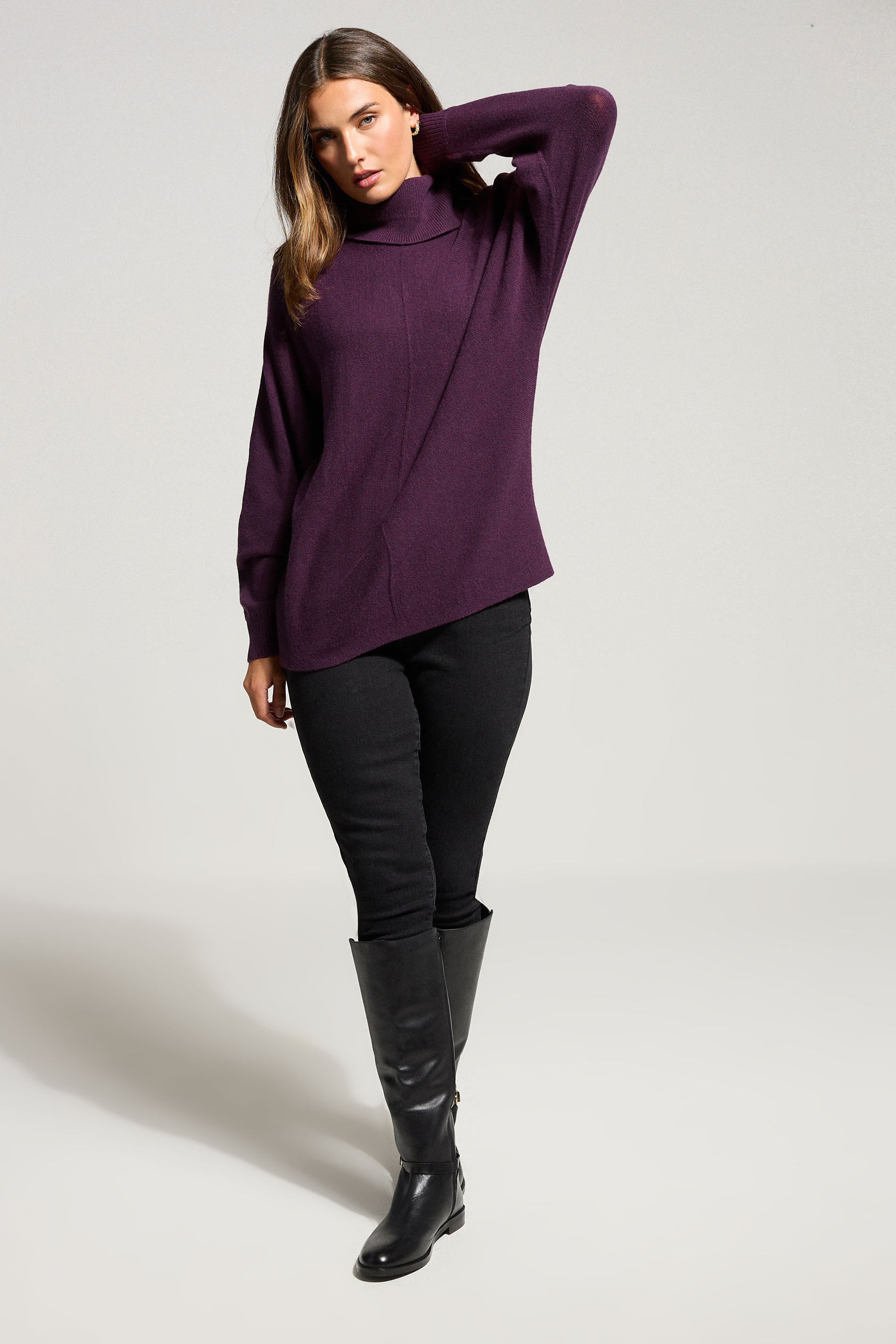 LTS Tall Purple Batwing Roll Neck Jumper | Long Tall Sally 1