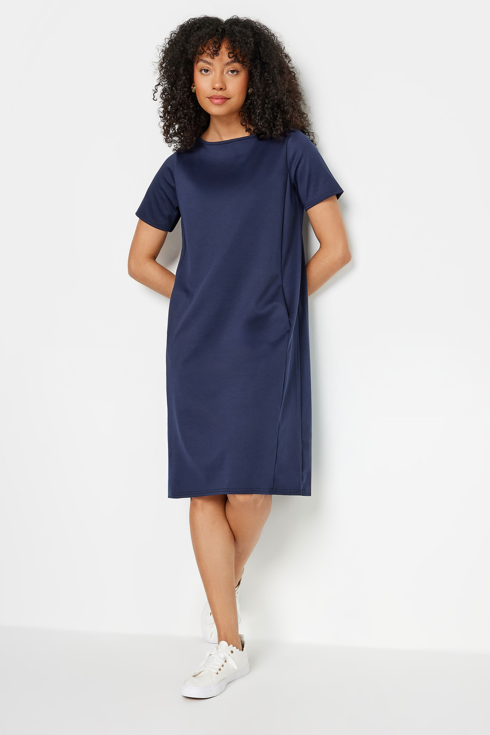M&Co Navy Blue Short Sleeve Ponte Swing Dress | M&Co 2