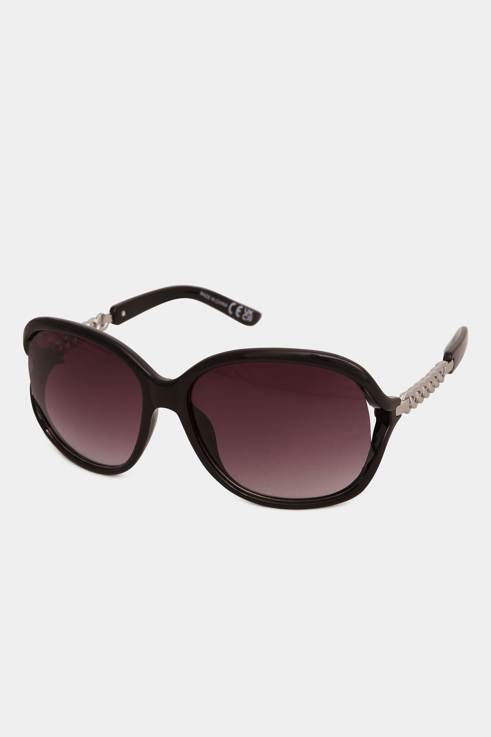 Black Oversized Silver Chain Sunglasses | Yours Clothing 1