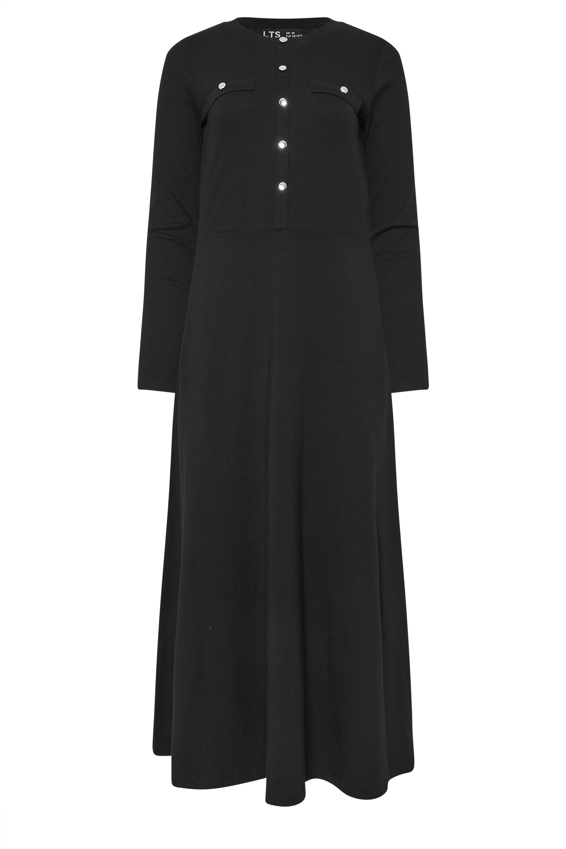 LTS Tall Black Button Detail A-Line Midaxi Dress | Long Tall Sally  6