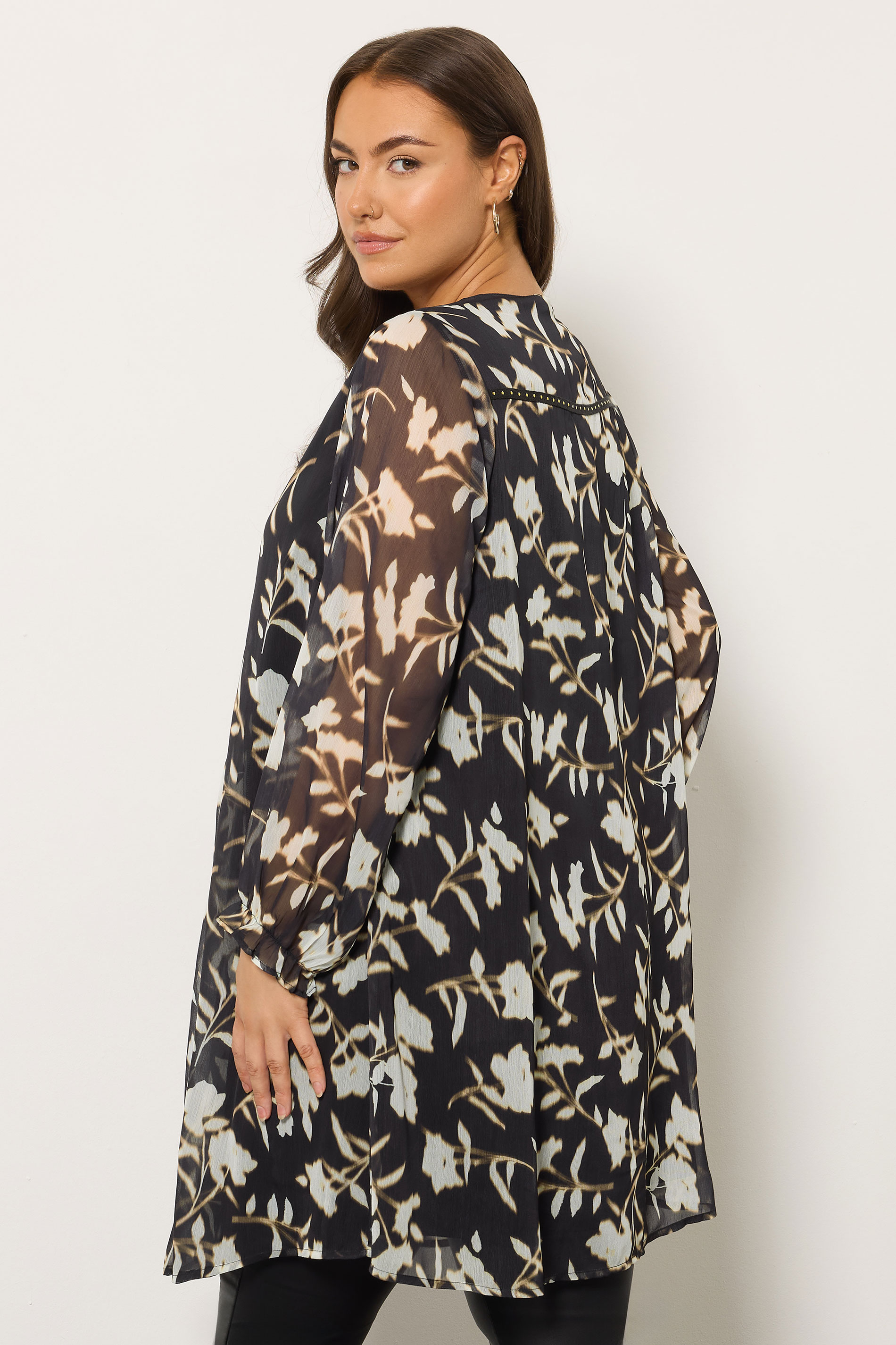 EVANS Plus Size Black Floral Pintuck Stud Detail Blouse | EVans  2