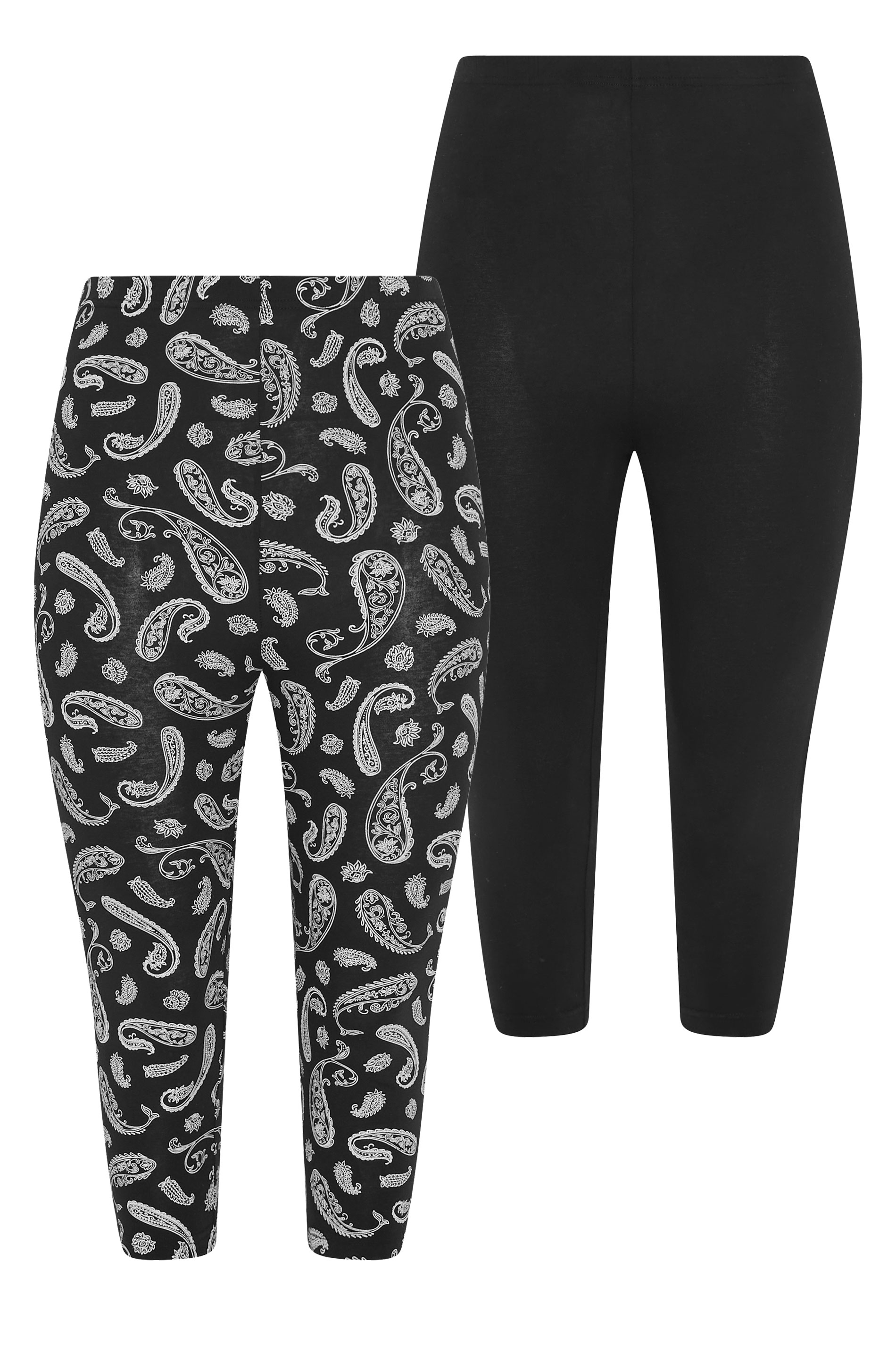 YOURS 2 PACK Plus Size Black Paisley Print Cropped Leggings | Yours Clothing 8