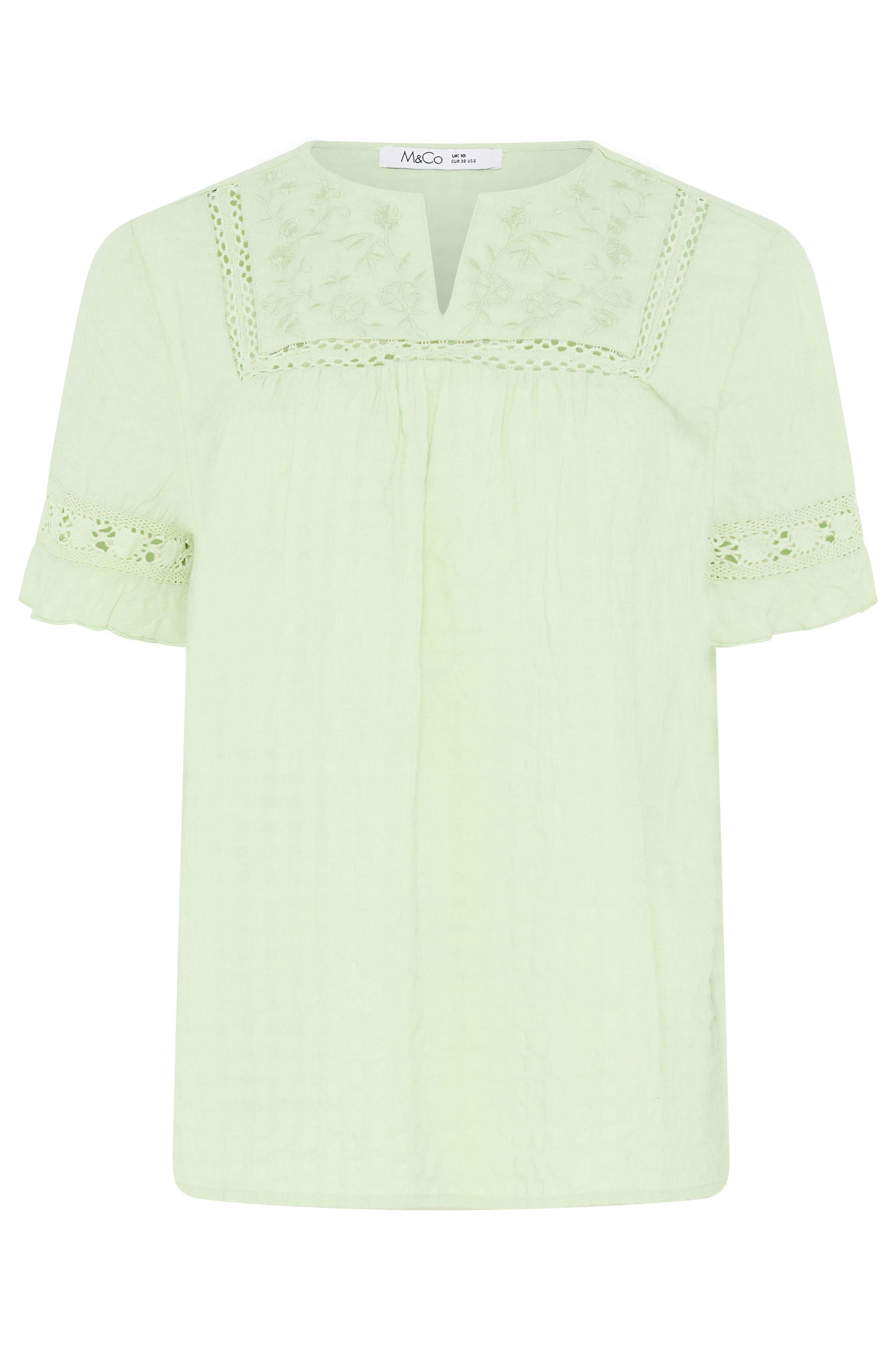 M&Co Sage Green Embroidered Cotton Ruffle Top | M&Co 5