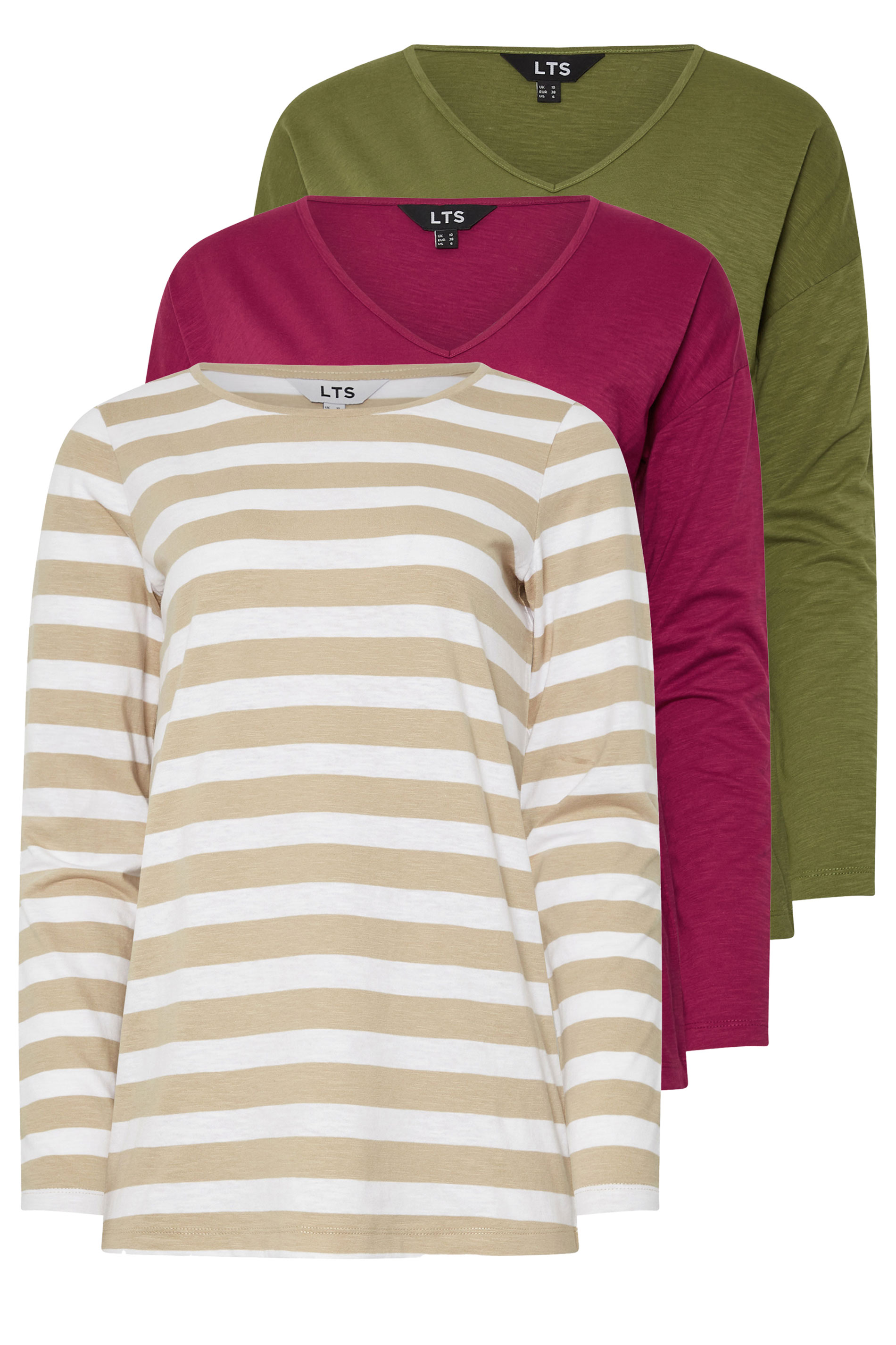 LTS Tall 3 PACK Pink & Green Long Sleeve T-Shirts | Long Tall Sally 3