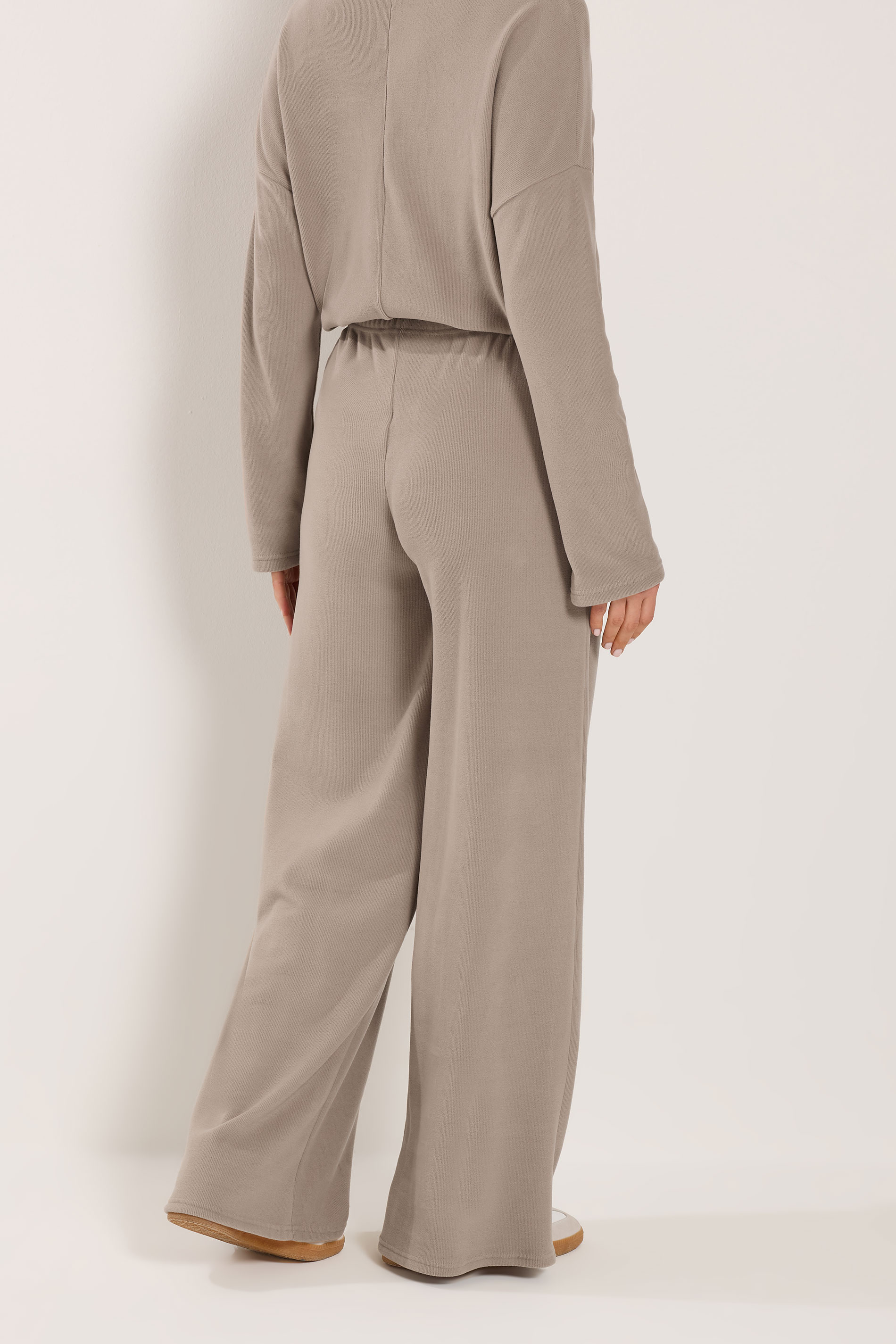 LTS Tall Women's Natural Brown Ribbed Wide Leg Trousers | Long Tall Sally 2