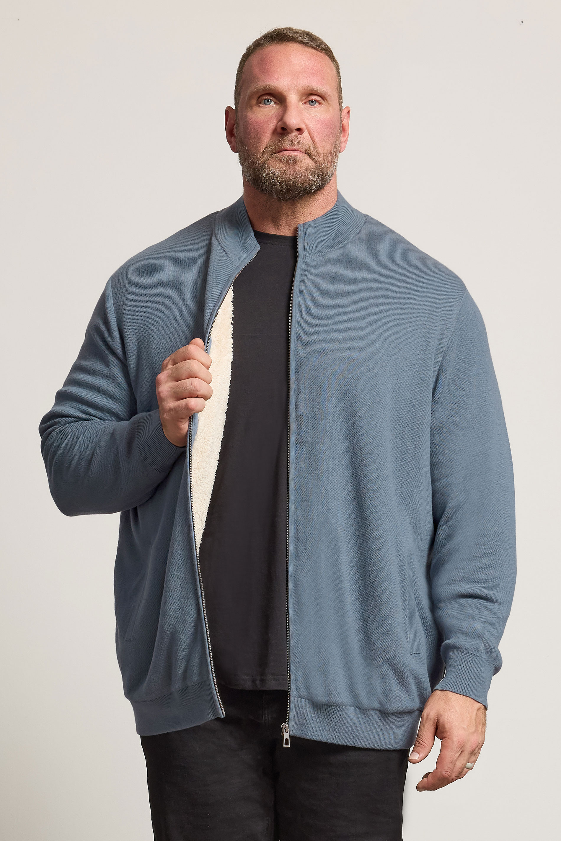 BadRhino Big & Tall Blue Knitted Borg Zip Up | BadRhino 3