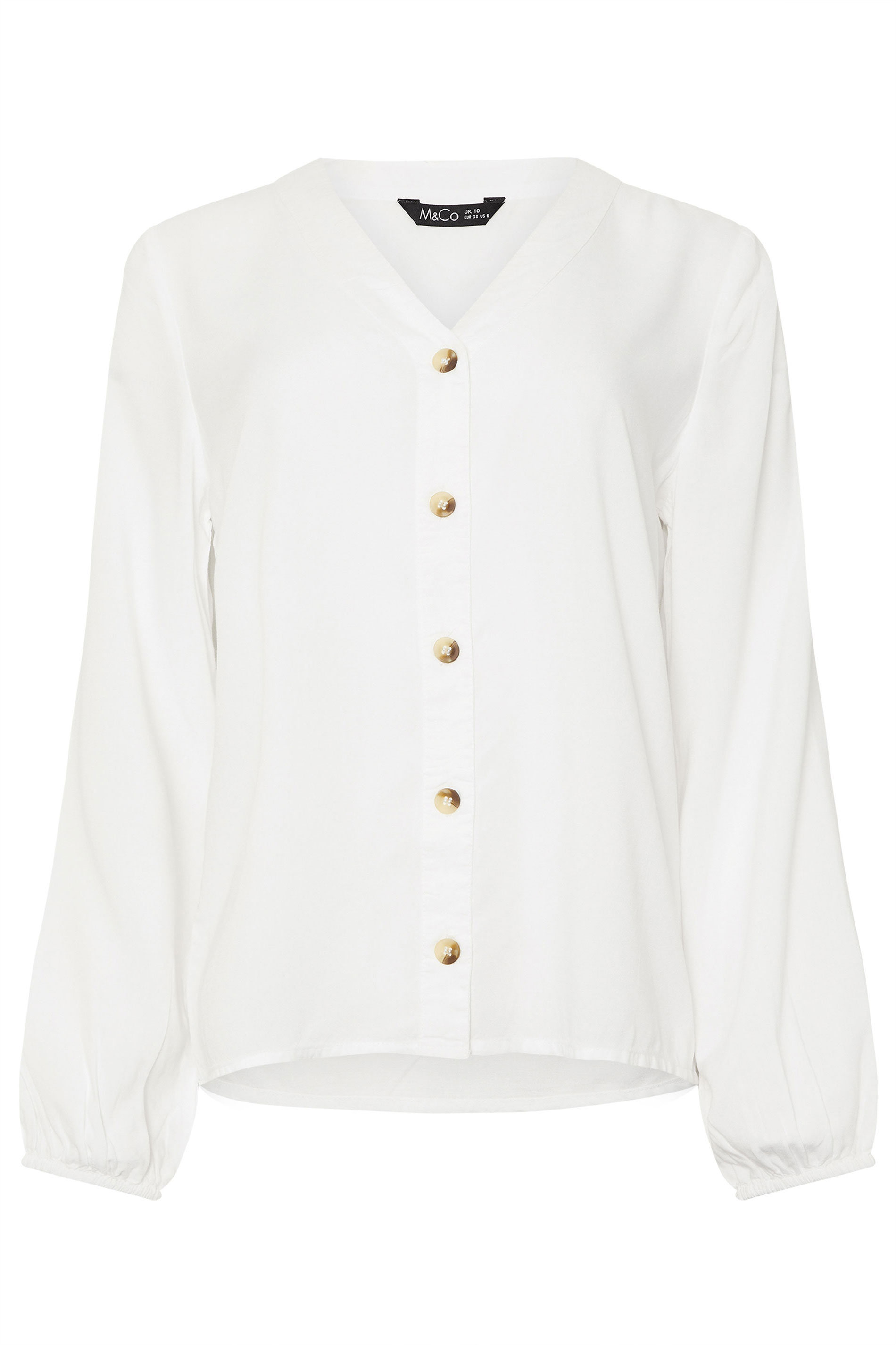 M&Co White Button Front Long Sleeve Blouse | M&Co 6