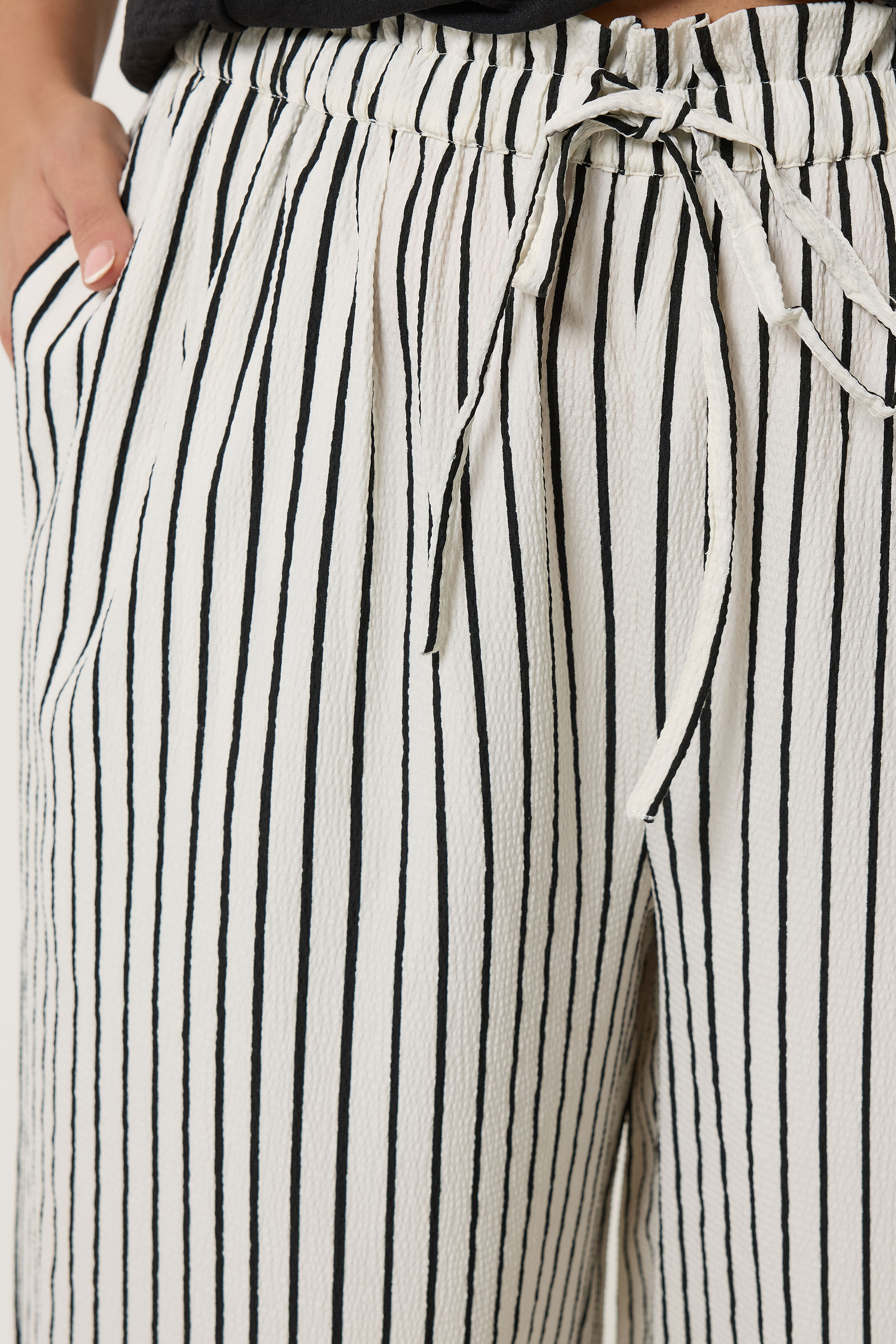YOURS Plus Size White Stripe Paper Bag Waist Trousers | Yours Clothing 4