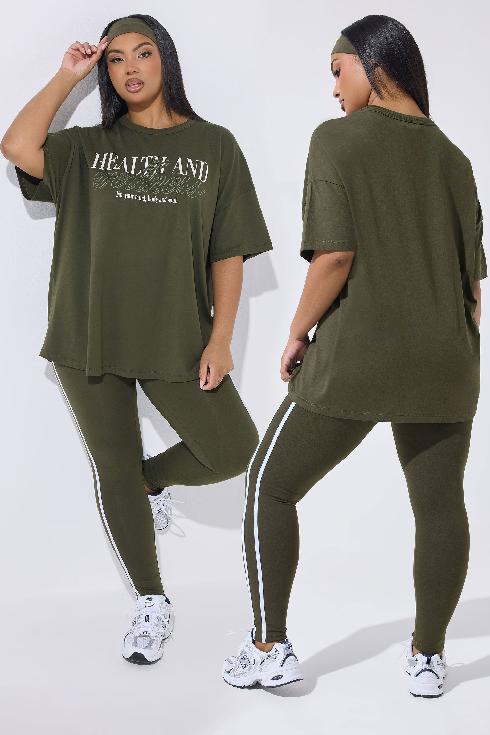 YOURS ACTIVE Plus Size Khaki Green 'Health & Wellness' T-Shirt | Yours Clothing 3
