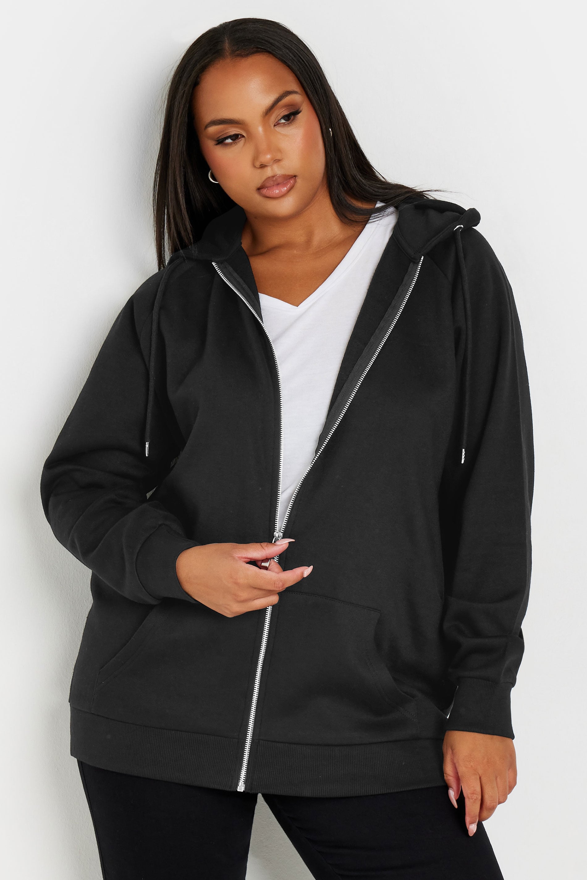 YOURS Plus Size Black Essential Zip Through Hoodie | Yours Clothing 1