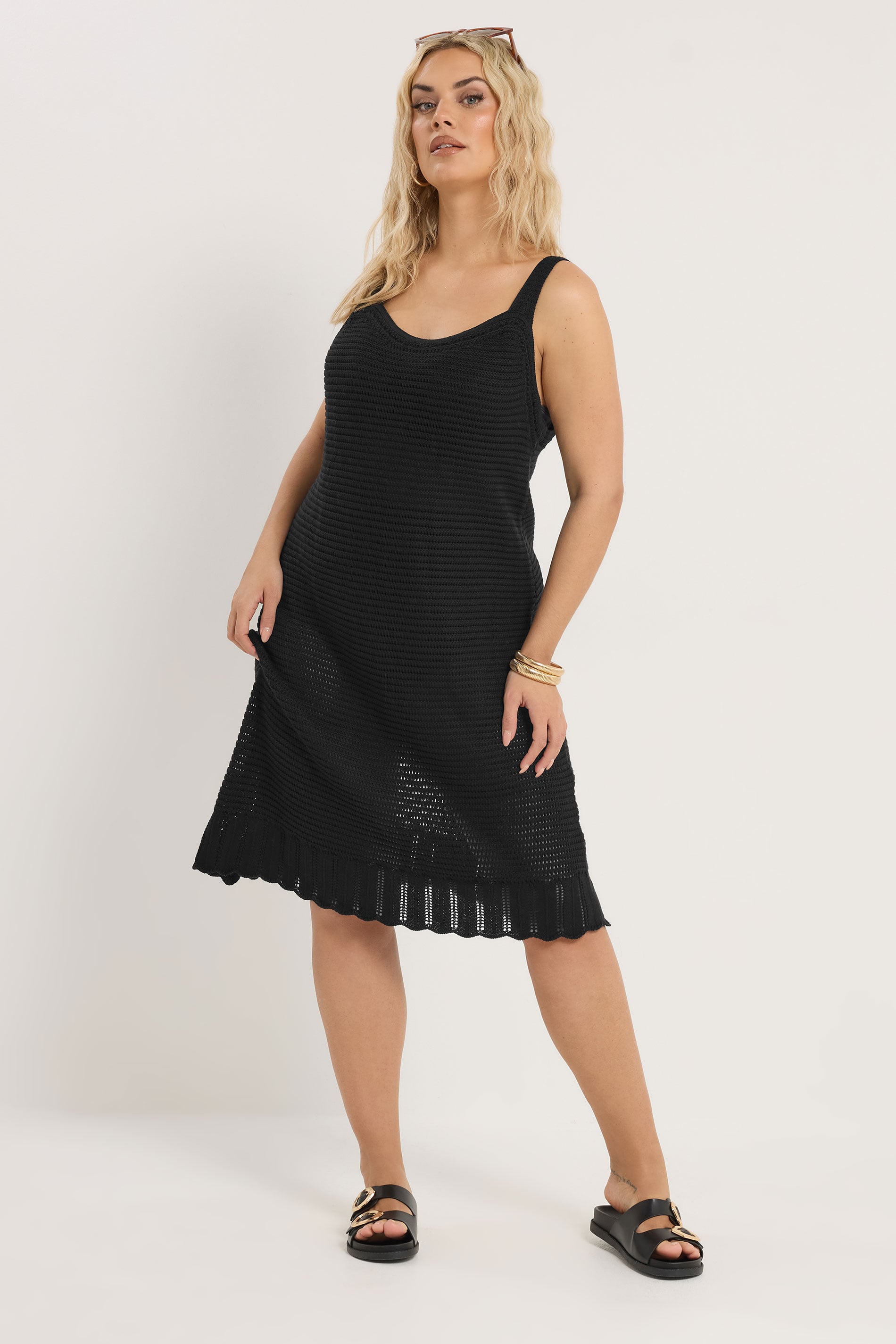 YOURS Plus Size Black Crochet Swing Dress | Yours Clothing 2