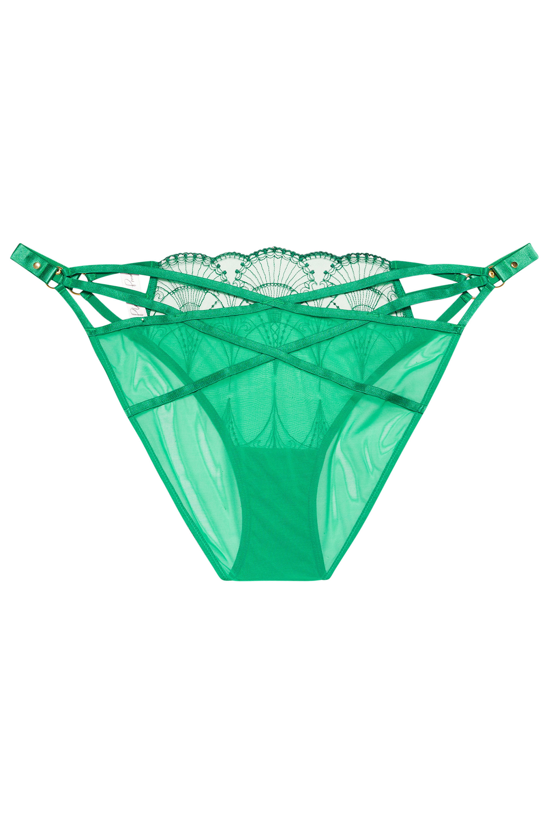 PLAYFUL PROMISES Plus Size Green Strappy Embroidered Briefs | Yours Clothing 5