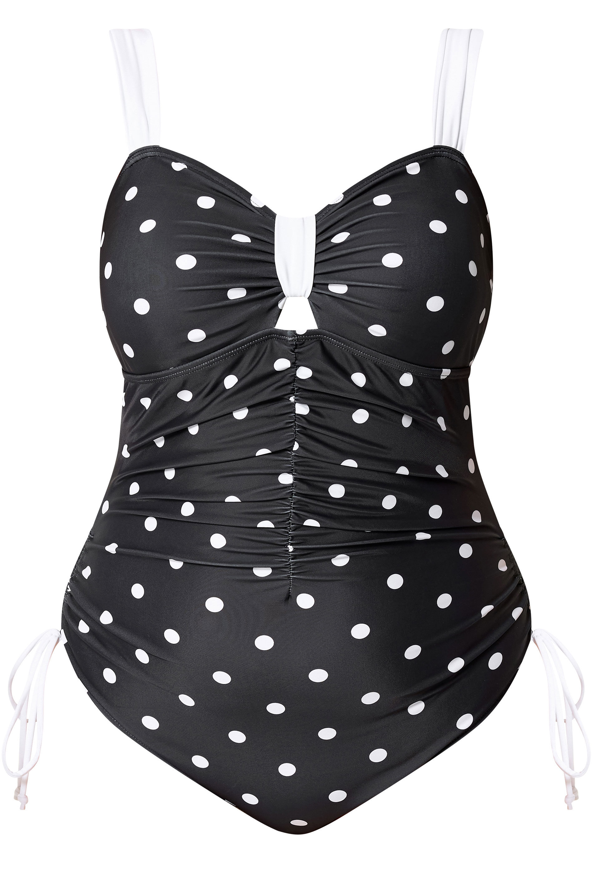 YOURS Plus Size Black Polka Dot Contrast Swimsuit | Yours Clothing 5
