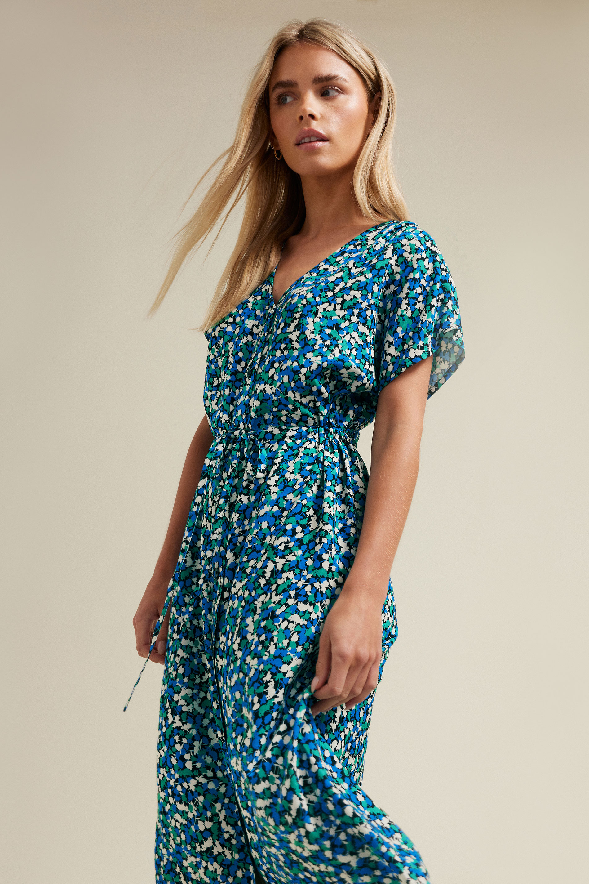 M&Co Petite Navy Blue Floral Print Belted Midi Dress | M&Co 3