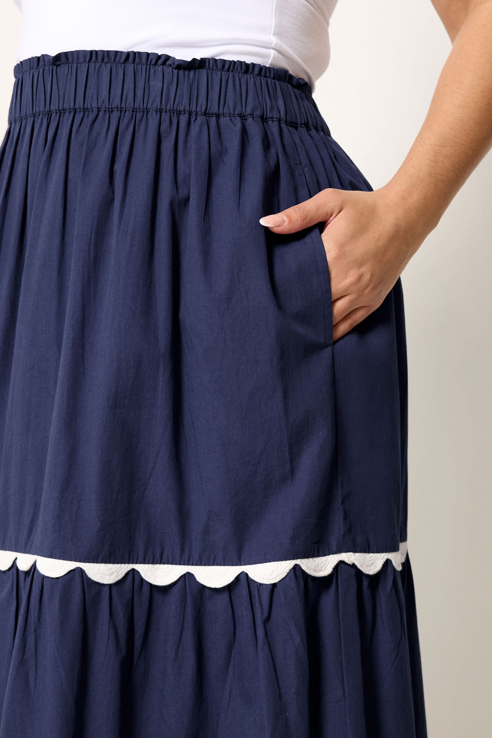 YOURS Plus Size  Navy Blue Scallop Trim Maxi Skirt | Yours Clothing  4