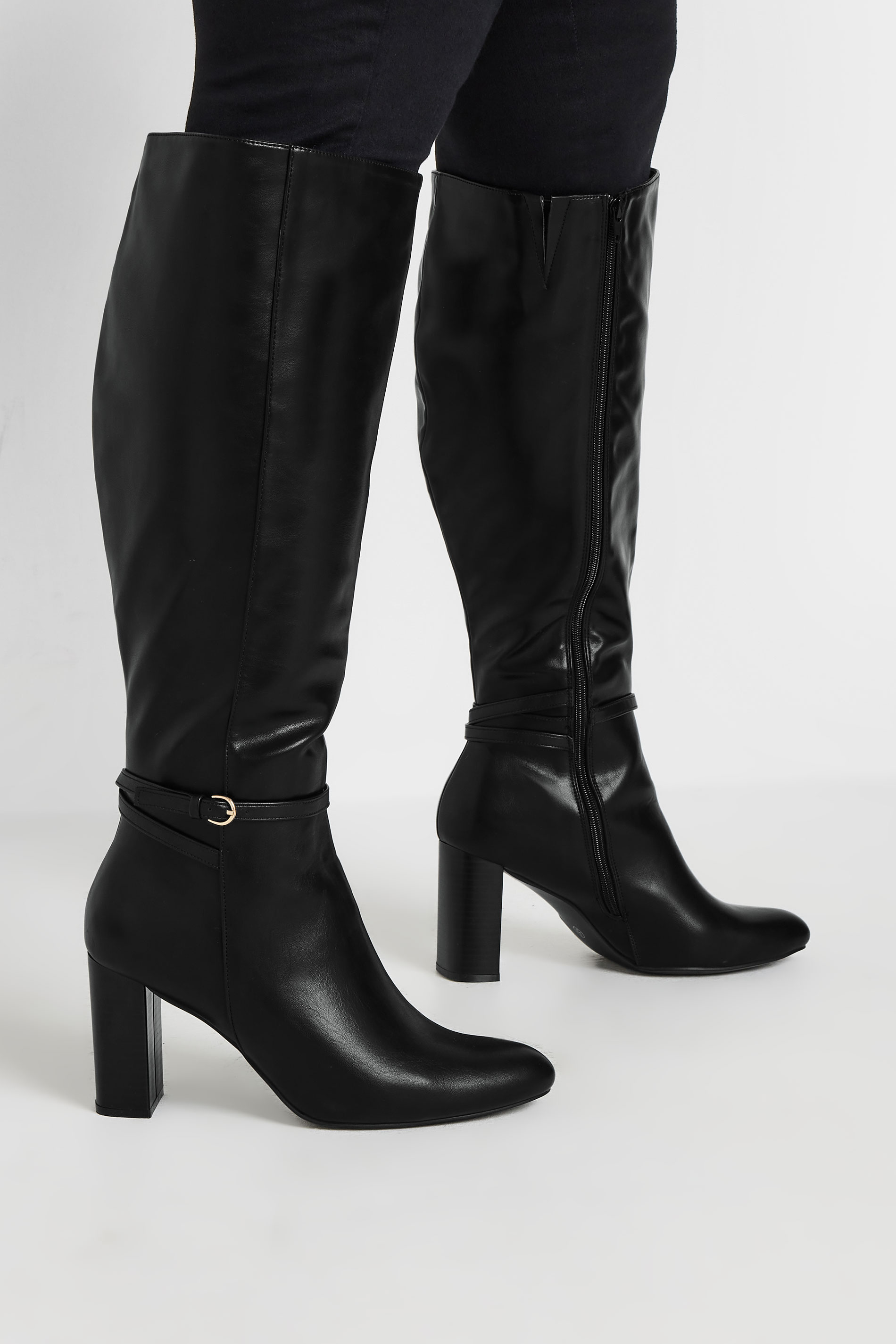 Black Heeled Knee High Boot In Wide E Fit & Extra Wide EEE Fit | Yours Clothing  3