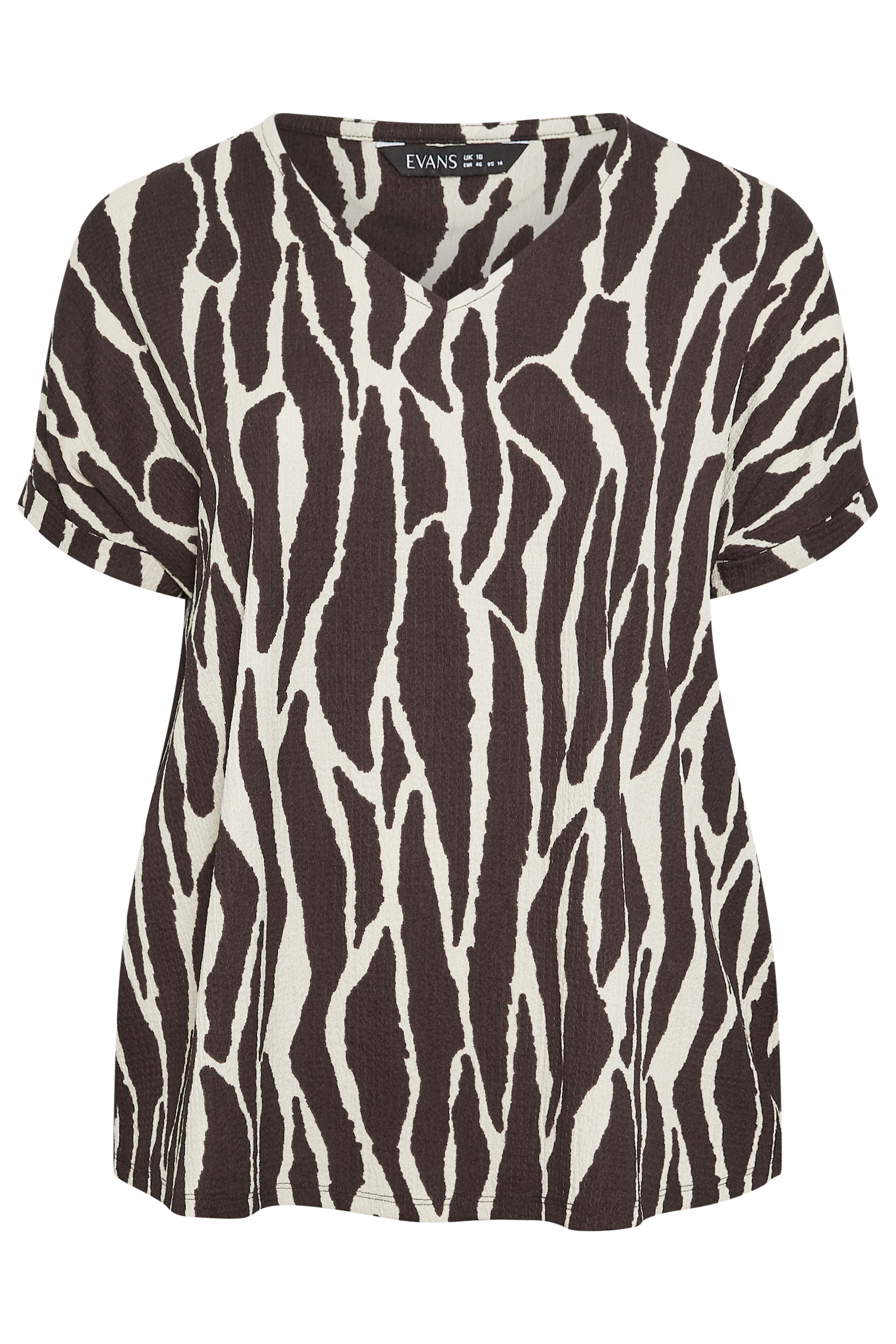EVANS Plus Size Chocolate Brown Zebra Print V-Neck Top | Evans 5