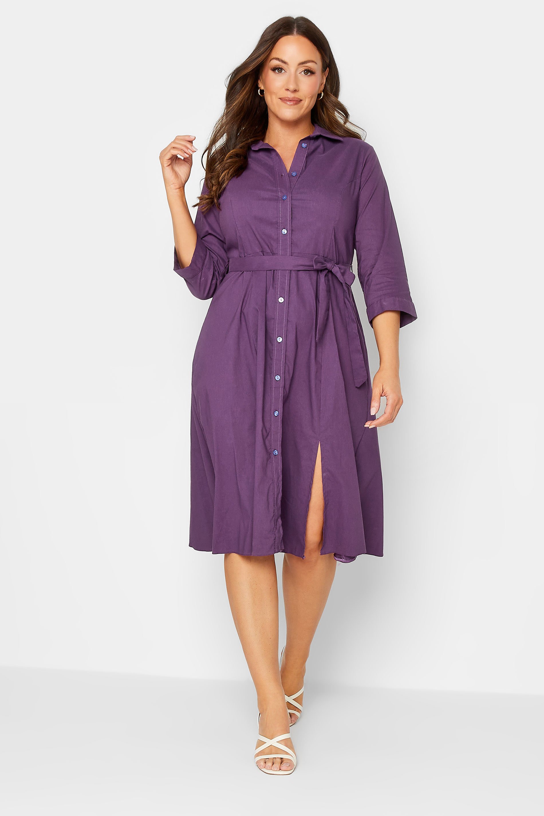 M&Co Purple Tie Waist Shirt Dress | M&Co 1