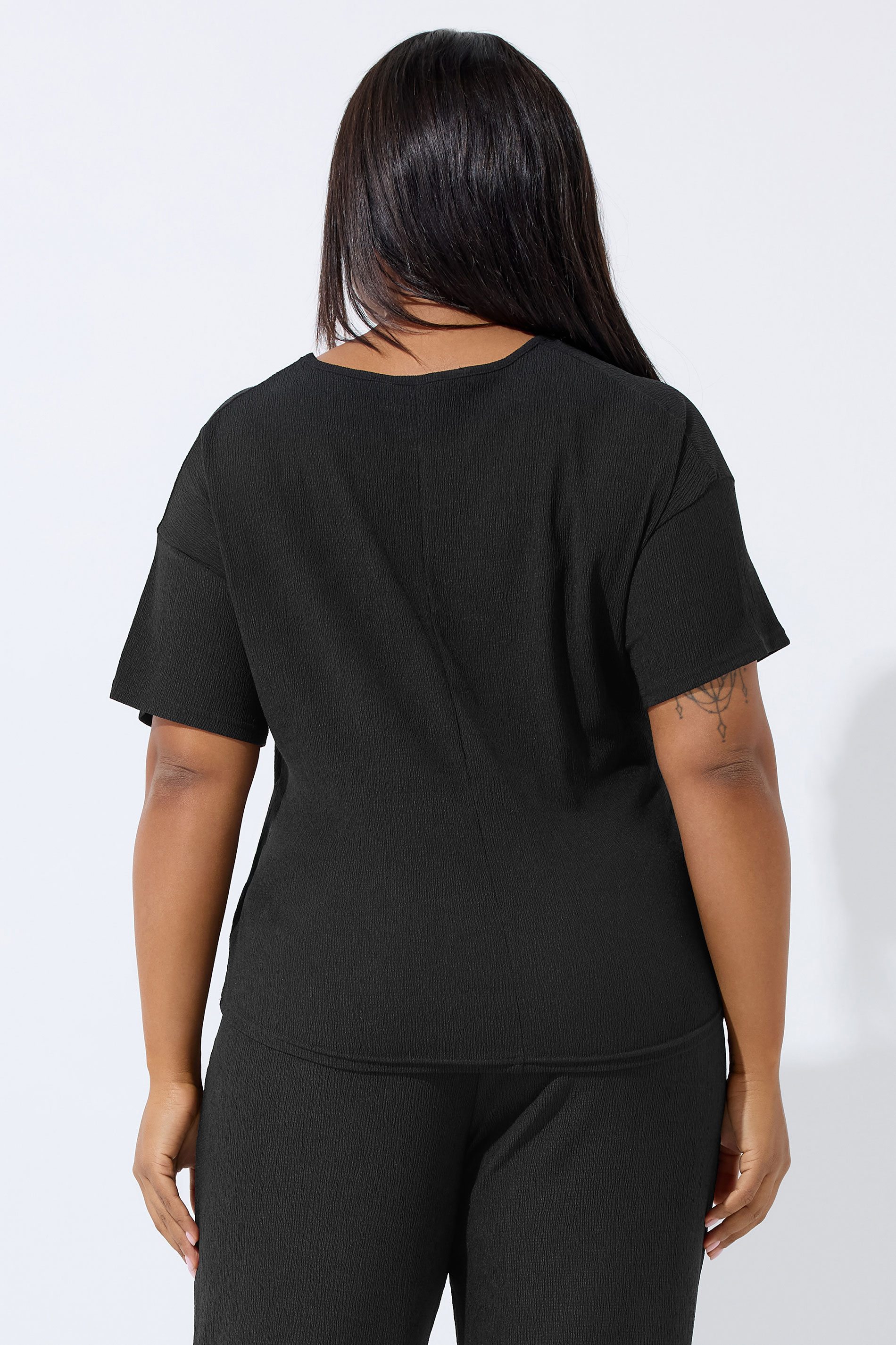 LIMITED COLLECTION Plus Size Black Textured Tie Top | Yours Clothing 2
