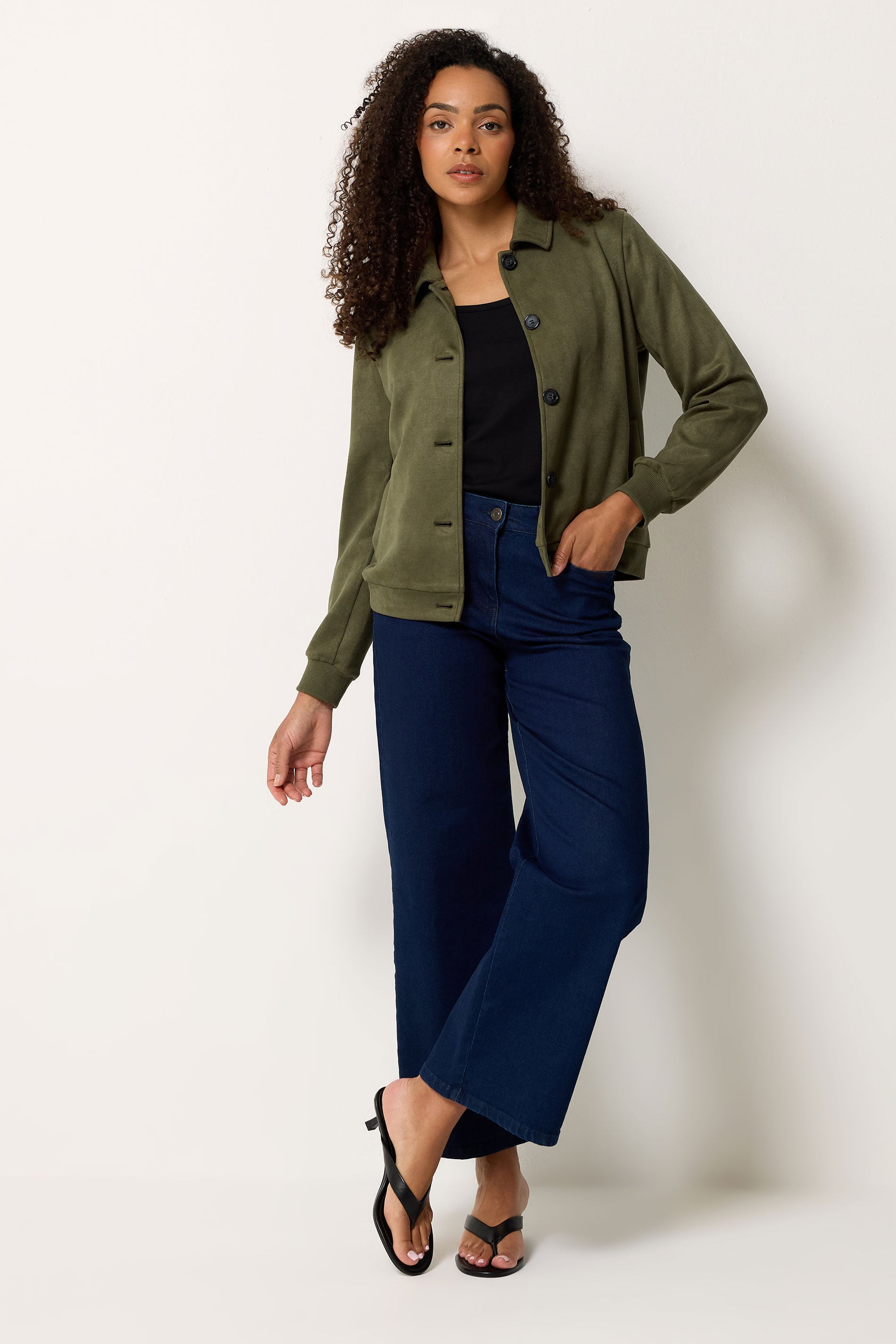 M&Co Khaki Green Button Up Faux Suede Jacket | M&Co 1