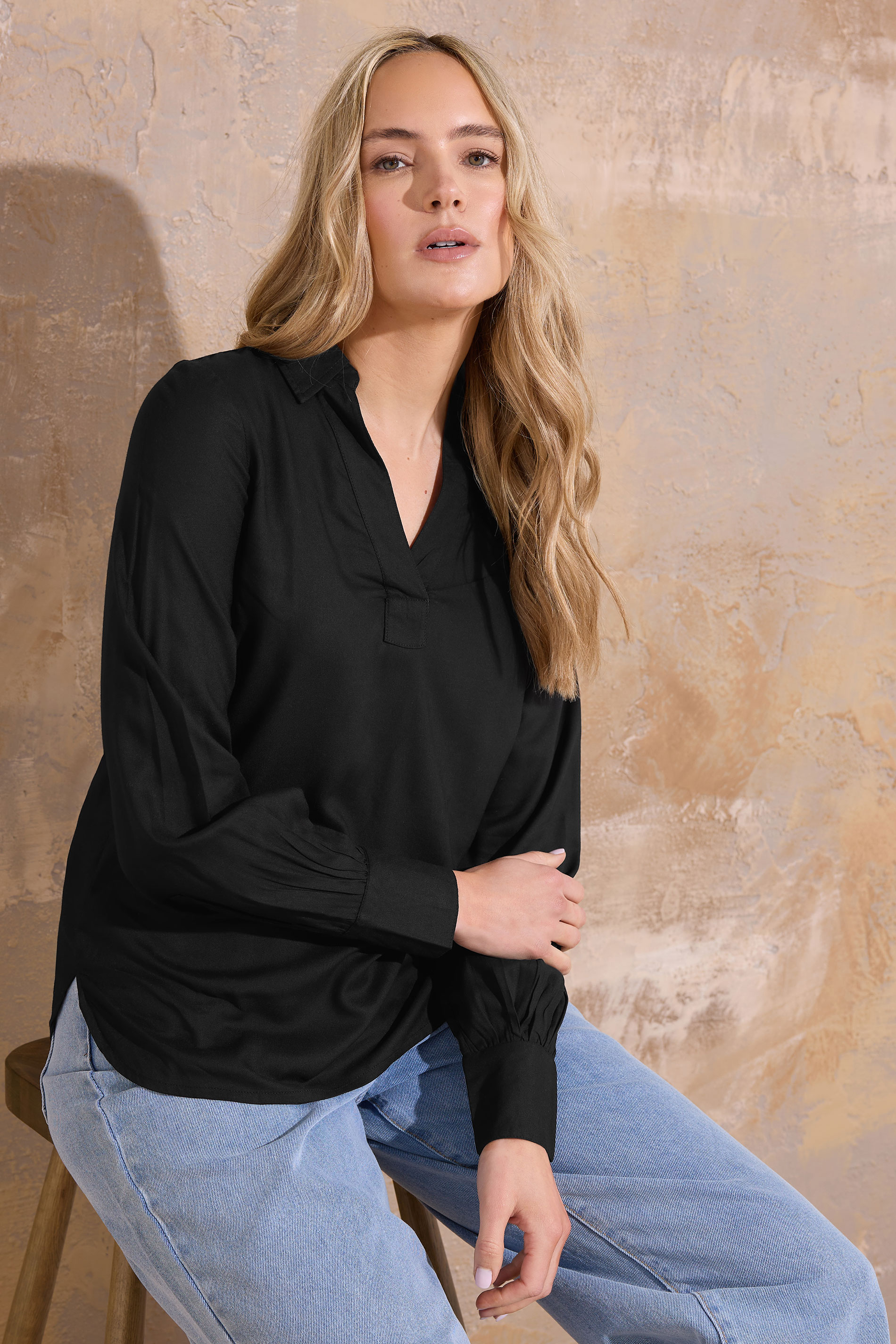 LTS Tall Black Open Collar Shirt | Long Tall Sally 3