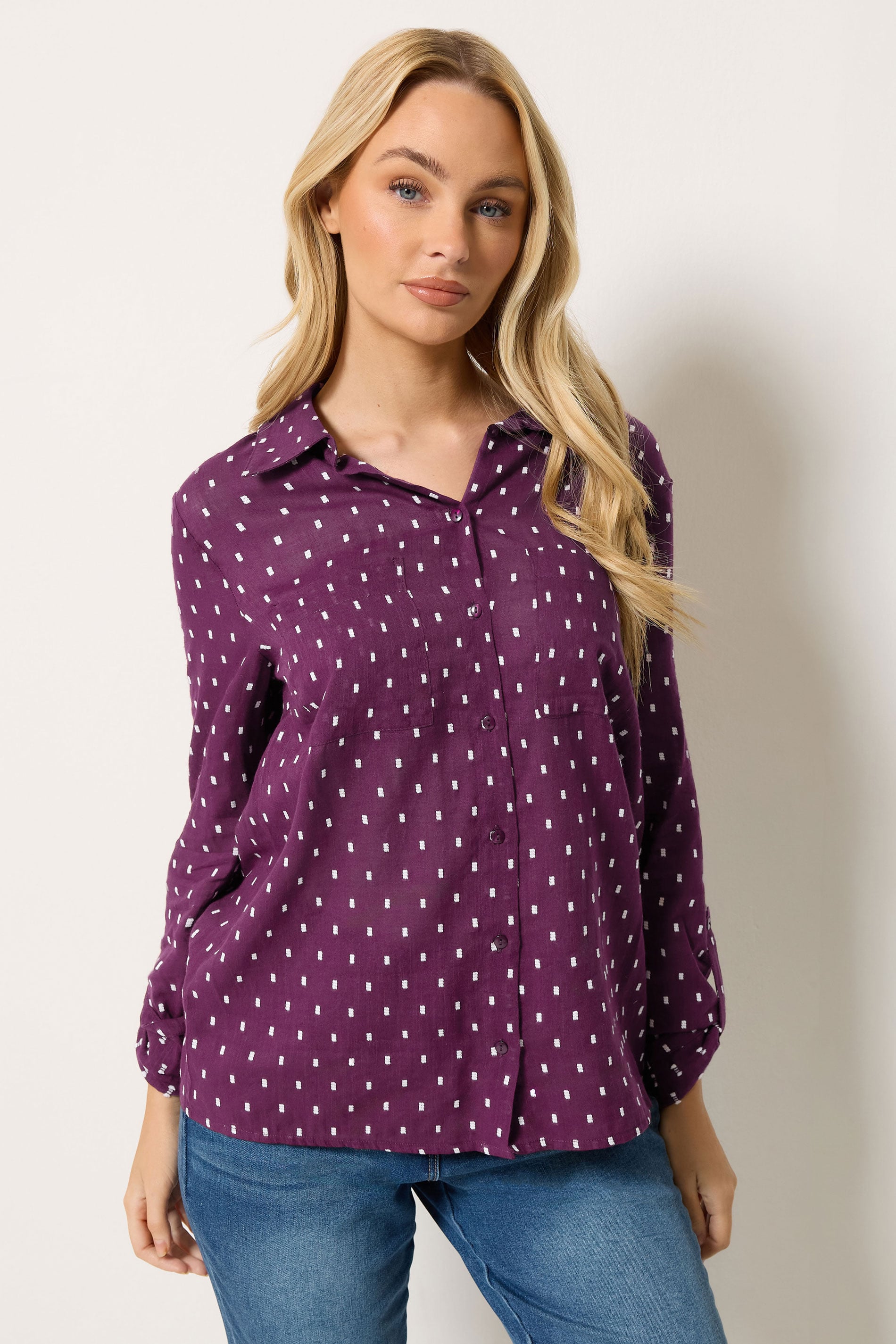 M&Co Women's Berry Purple Long Sleeve Dobby Shirt | M&Co 3