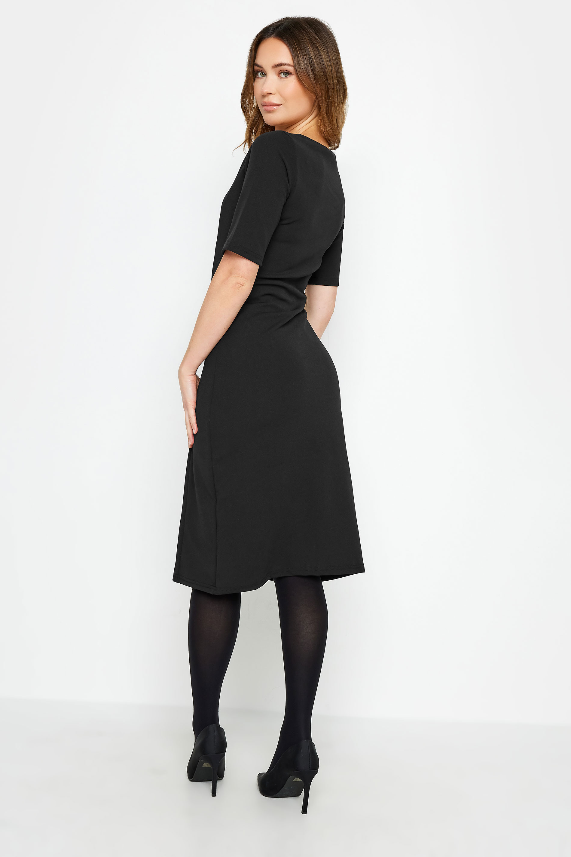 M&Co Petite Black Scuba Notch Neck Midi Dress | M&Co 3